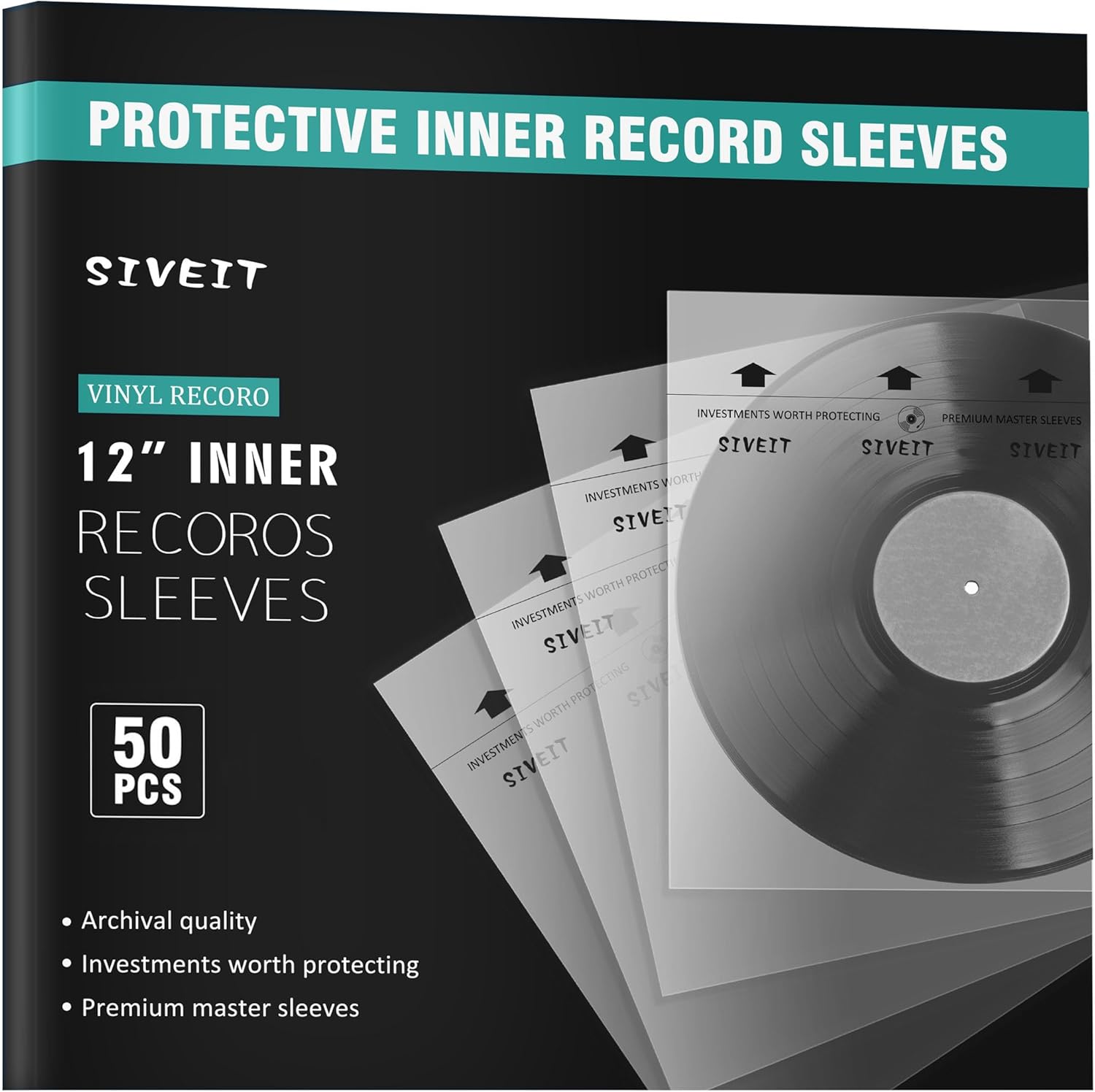 Sivet – Fundas interiores de vinilo de 50 LP para máxima protección y preservación con propiedades antiestáticas y diseño de ángulo cuadrado, ideal