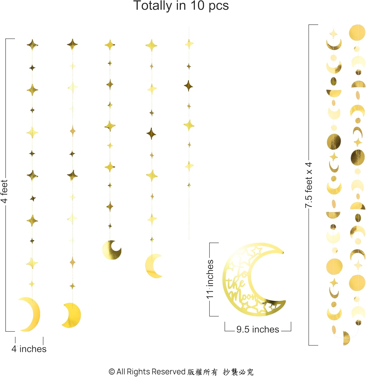Cheerland Guirnalda dorada de aluminio con forma de estrella y luna, pancarta colgante de fase lunar bohomiana, decoración de fondo para decoración