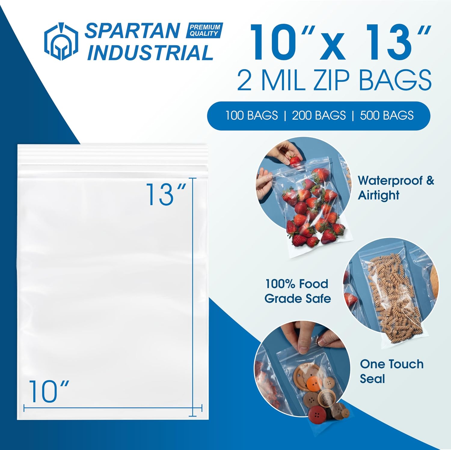 Spartan Industrial – Bolsas de polietileno de plástico transparente con cierre de cremallera de 10 x 13 pulgadas (500 unidades) de 2 mil con cierre