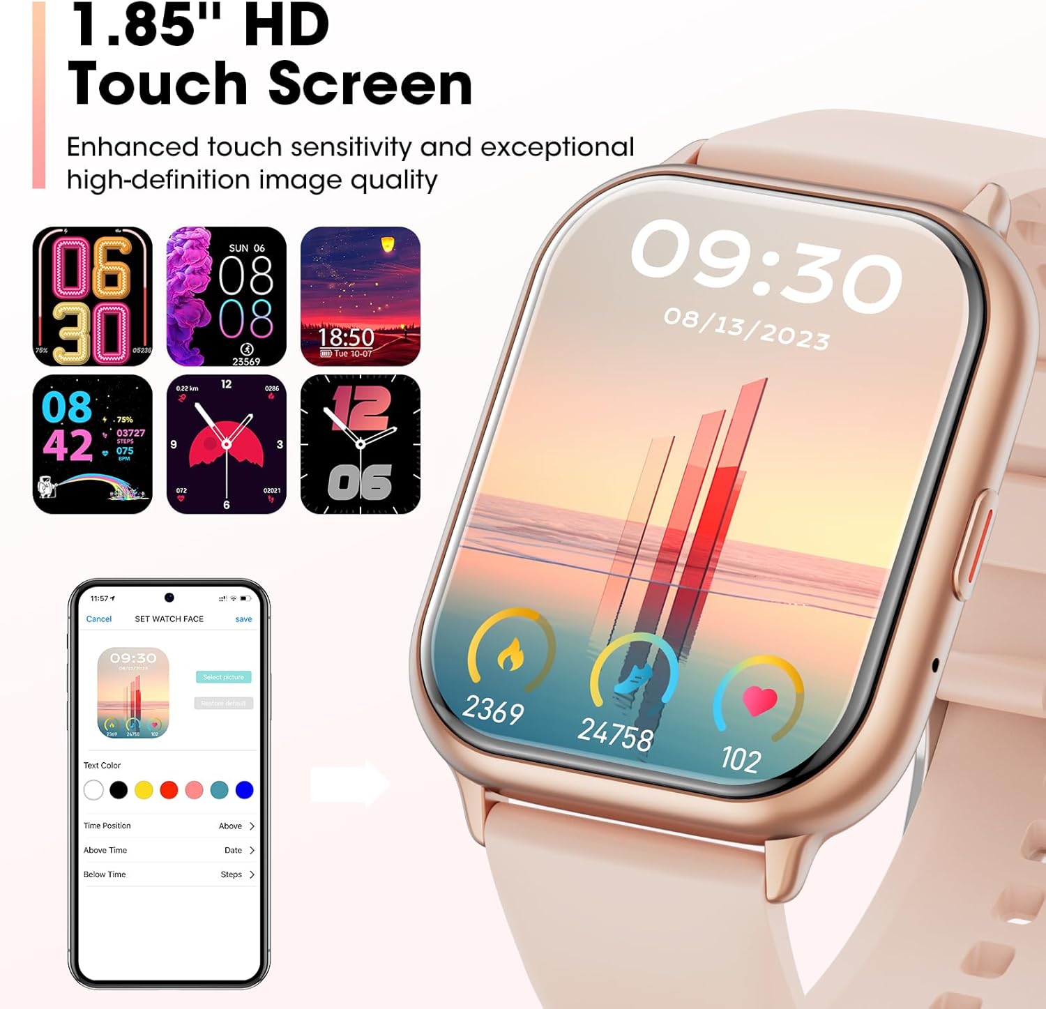 Smart Watch for Men Women Android Phones iOS(AnswerMake Calls), 1.85″ Fitness Tracker Watch Smartwatch with Heart Rate Sleep Monitor, IP68
