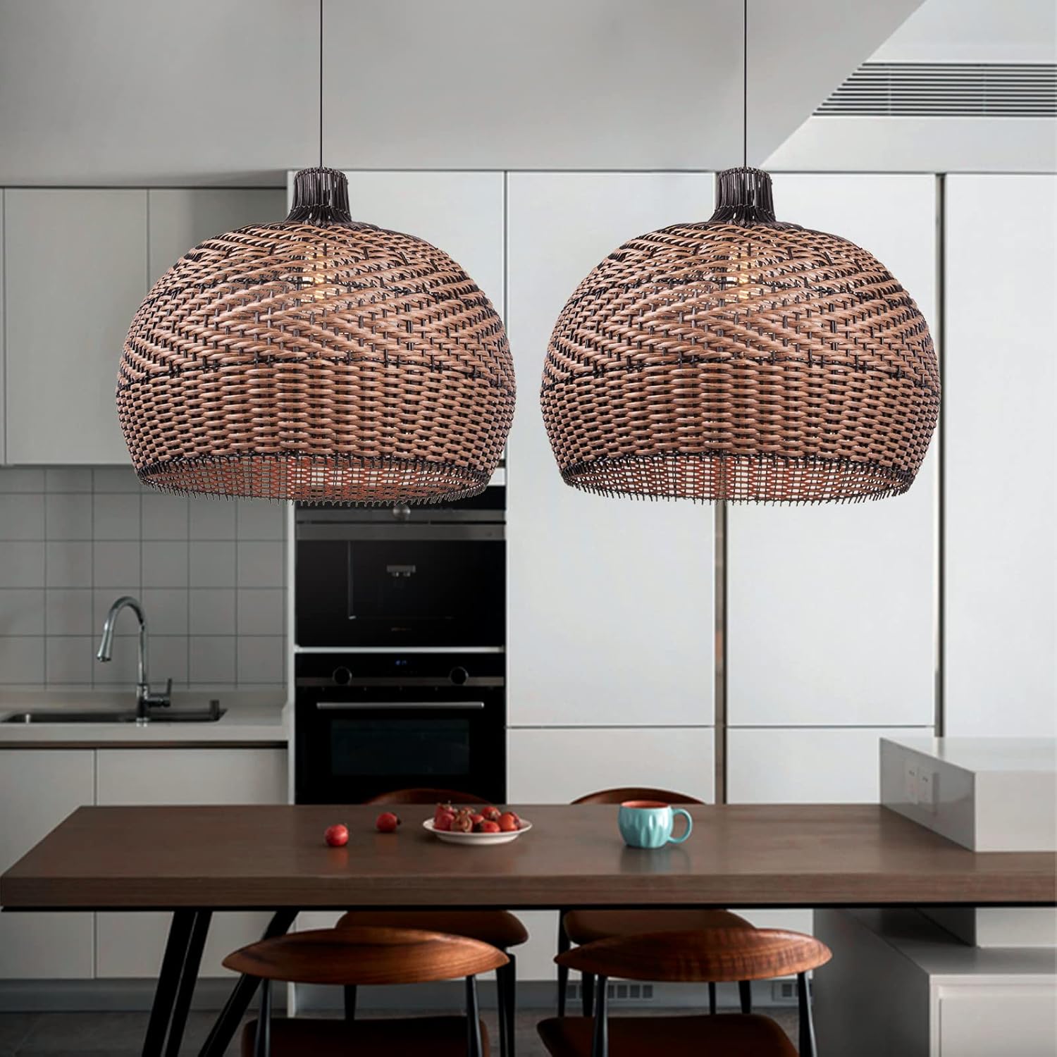 Arturesthome Lámpara colgante de ratán para isla de cocina, candelabro de mimbre, pantalla de iluminación de techo colgante tejida hecha a mano,
