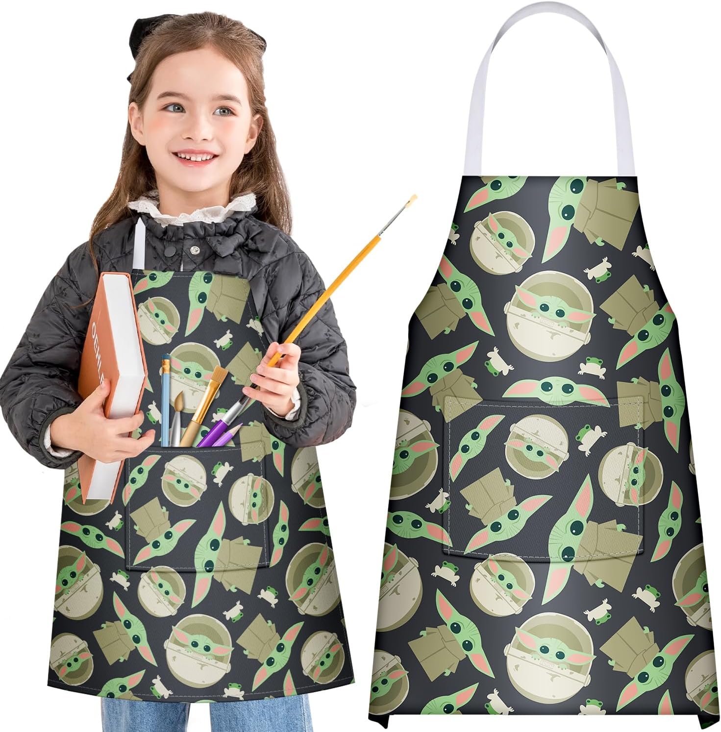 Akkya Delantales de cocina para niños pequeños, delantal de pintura de chef con bolsillo, para hornear, arte, jardinería, bata personalizada para