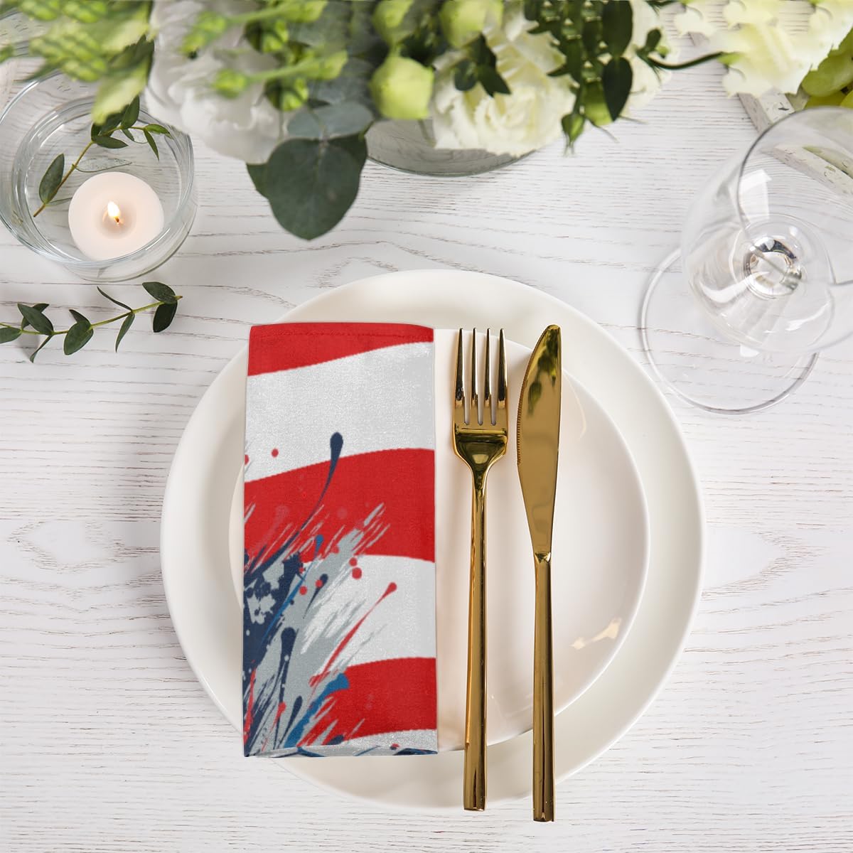 Cloth Napkins Set of 6 American Flag Soccer 20×20 Inch Cloth Napkins Sports Ball Washable Reusable Kitchen Dinner Napkins Table Decor for Wedding,
