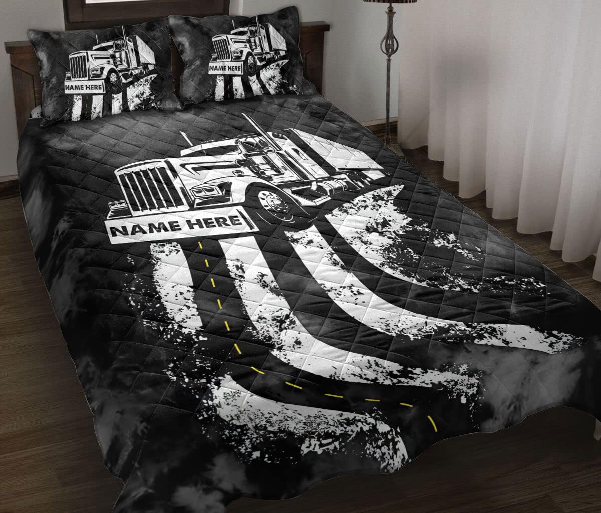 OhaPrints Regalo personalizado en blanco y negro para camionero, conductor de camionero, manta y fundas de almohada, juego de ropa de cama y funda