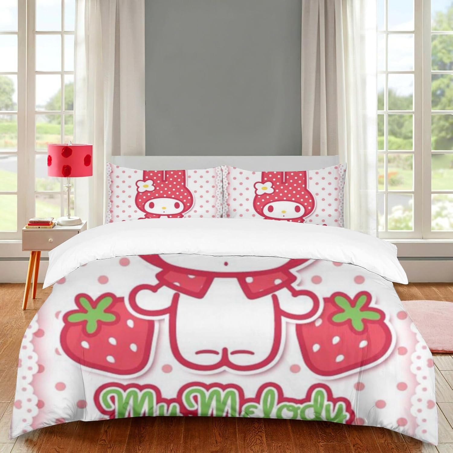 Juego de ropa de cama de anime, diseño de caricaturas, diseño de melodía de mi conejo, juego de funda de edredón suave, decoración de cama, regalos