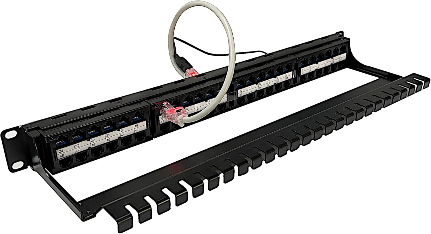 R.J. Enterprises -HDPP-48-C6A (48 puertos- en una U)-Sin perforación-10G, alta densidad, alimentación a través, panel de conexión para-Edge-Data