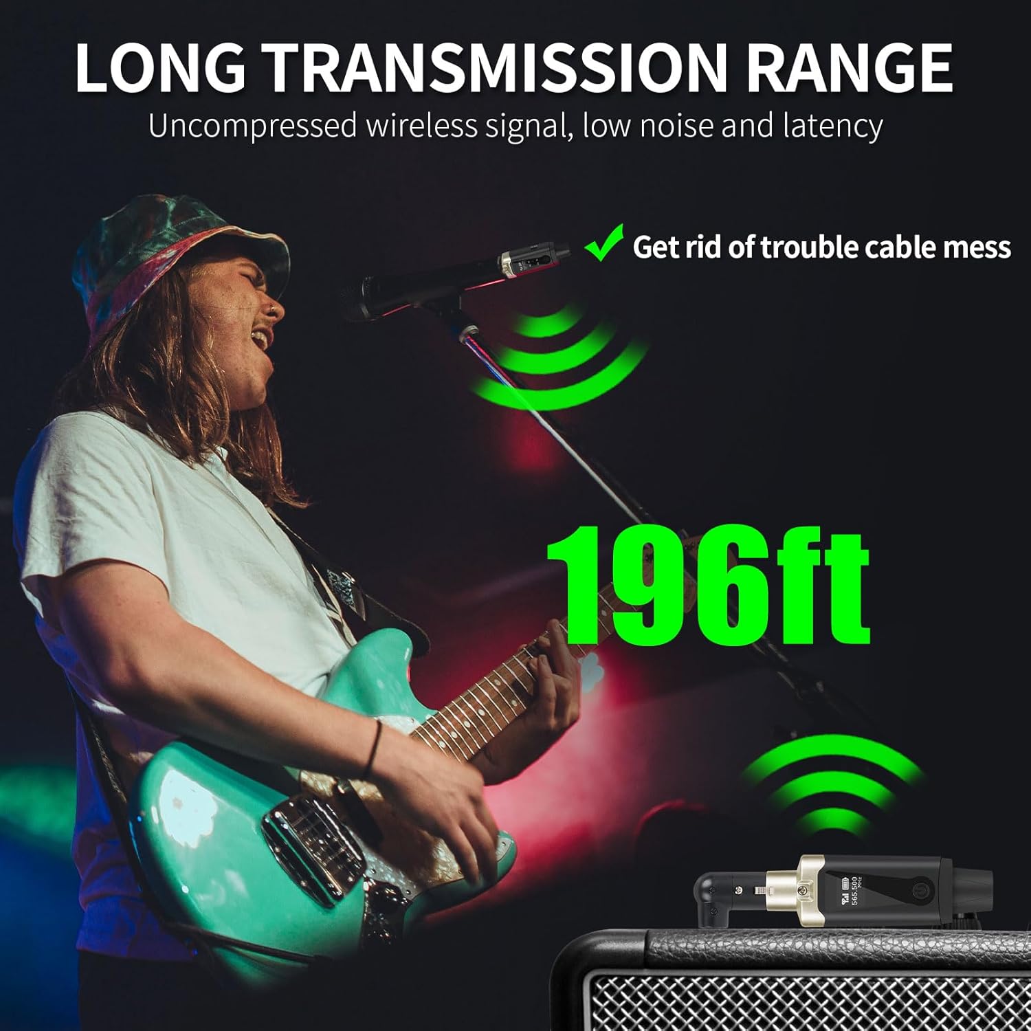 Kadjuh UHF Wireless XLR Transmitter and Receiver& Wireless Guitar Transmitter Receiver,Rechargeable Mic Adapter 16 Channels 196ft Range for Dynamic