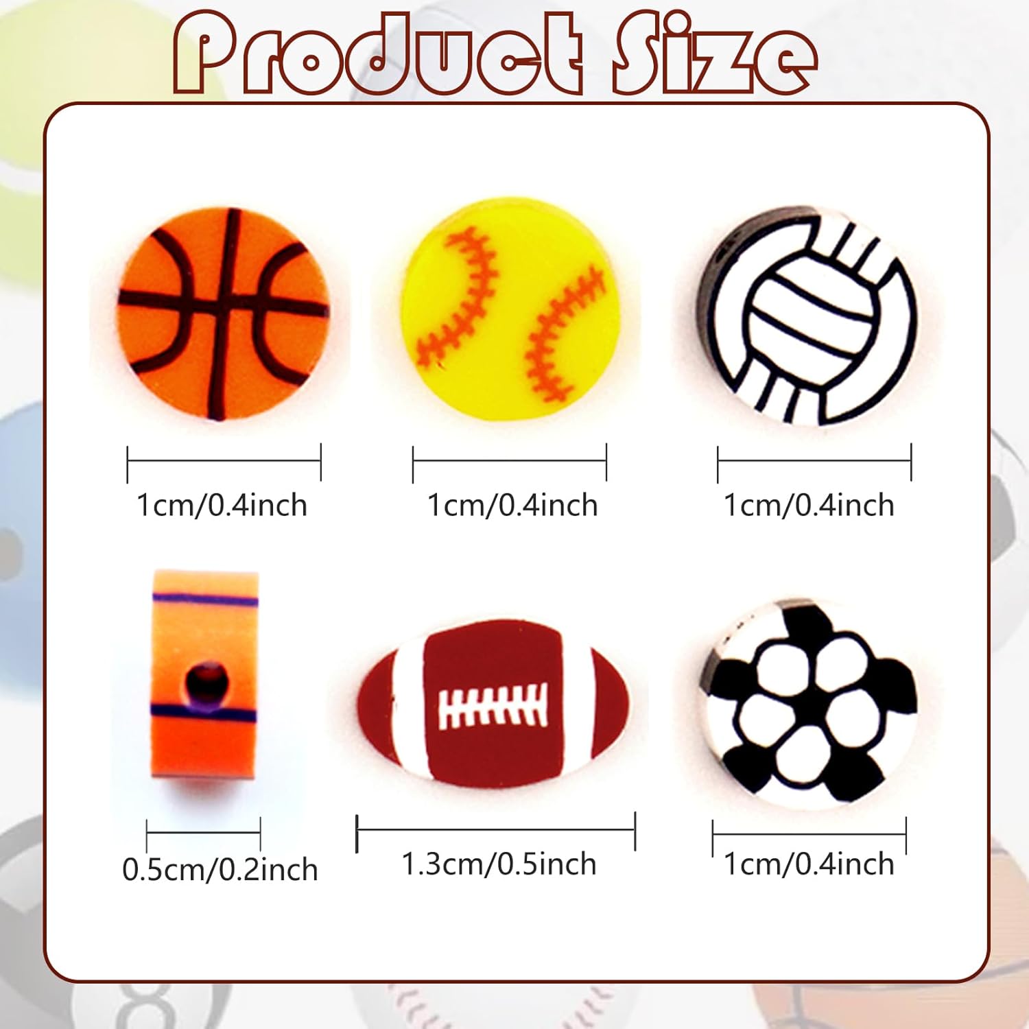 500 cuentas deportivas para la fabricación de joyas, cuentas de arcilla polimérica con béisbol, fútbol, baloncesto, voleibol, rugby, cuentas de bola