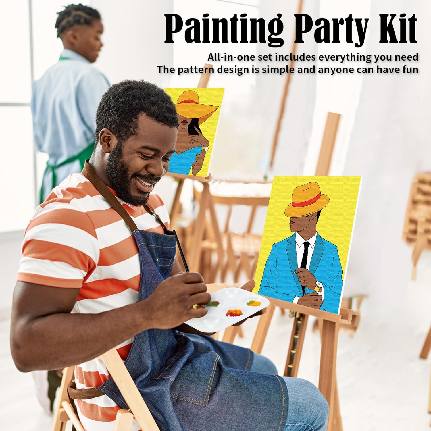 VOCHIC Paquete de 2 kits de pintura y sorbo para adultos, kit de fiesta de pintura de lienzo predibujado para juegos nocturnos, elegantes regalos de