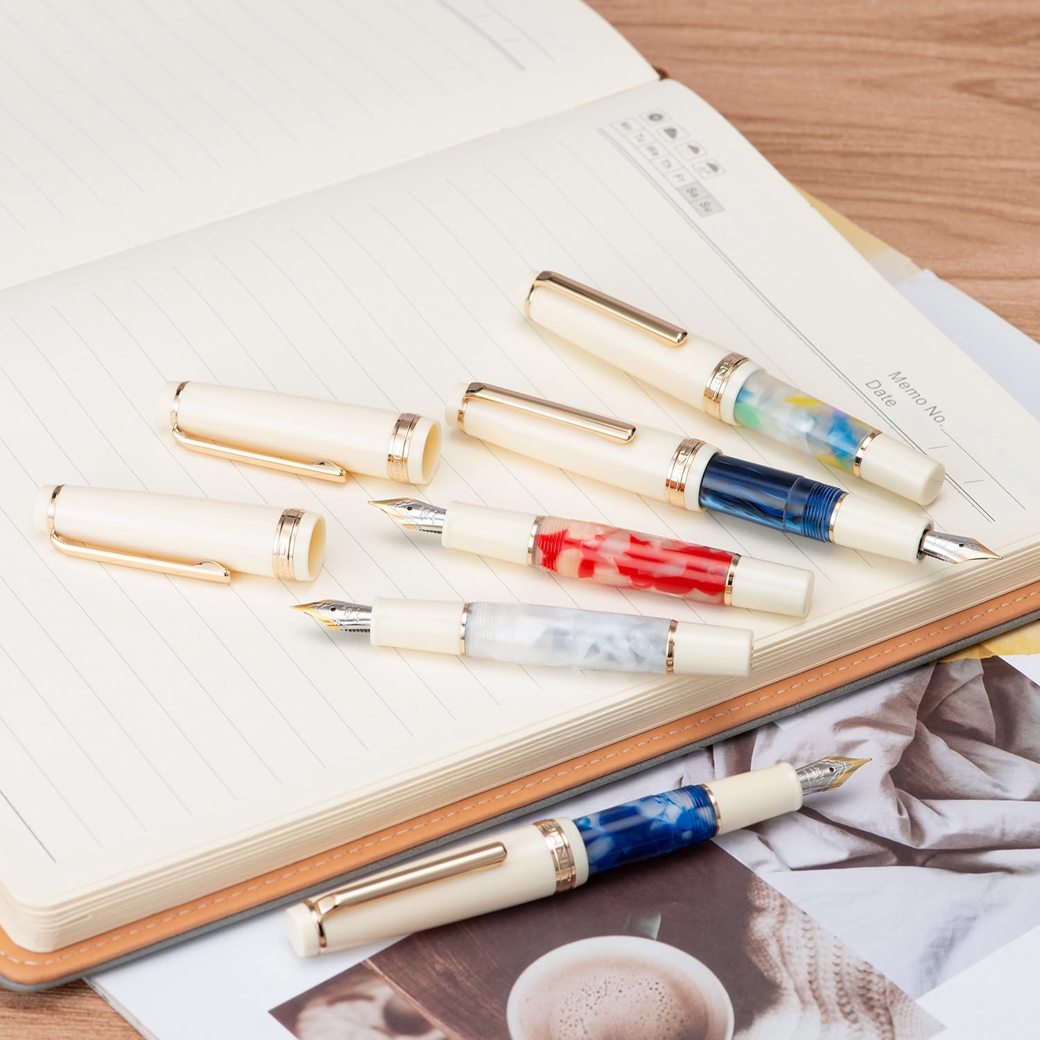 Jinhao 82 Mini pluma estilográfica acrílica, punta doblada de iridio con convertidor de tinta, mini bolígrafo de viaje de bolsillo corto de color