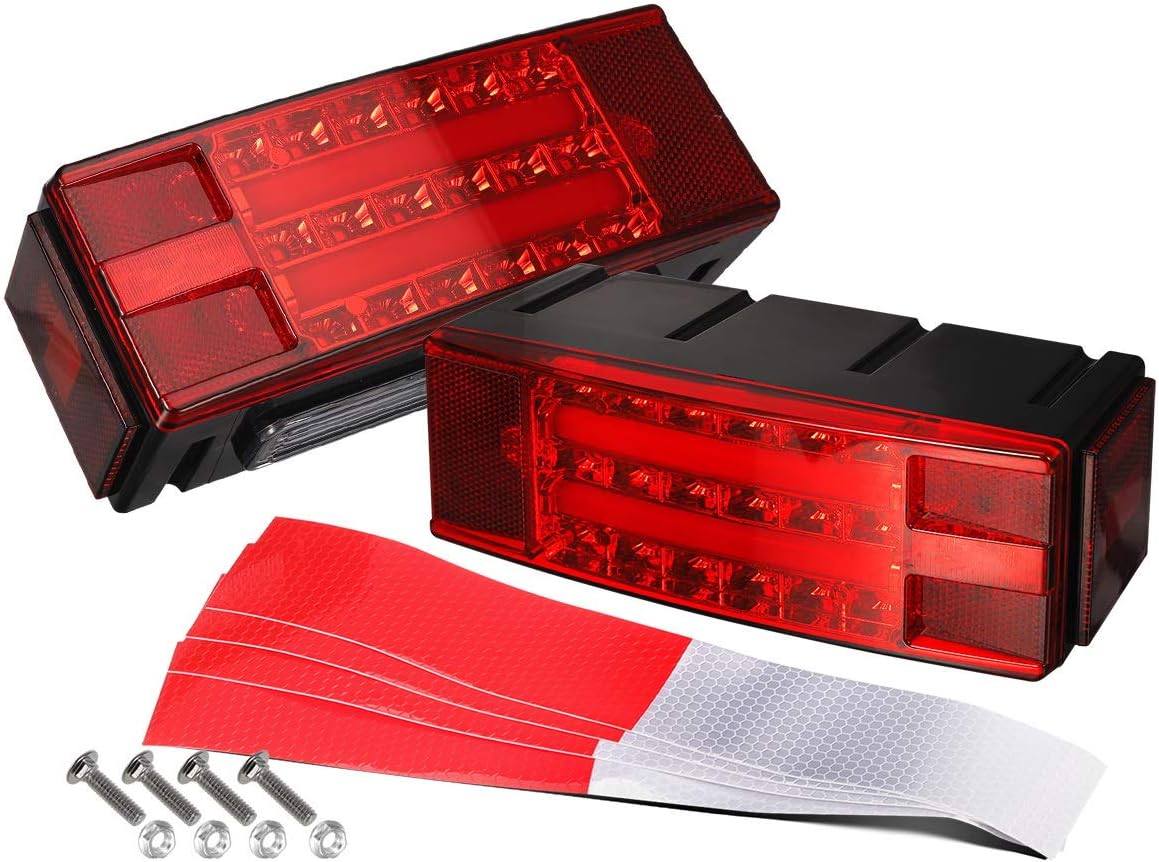 Partsam Luces traseras rectangulares de perfil bajo para remolque, luces traseras sumergibles para remolque, barco, remolque, parada, freno, cola de