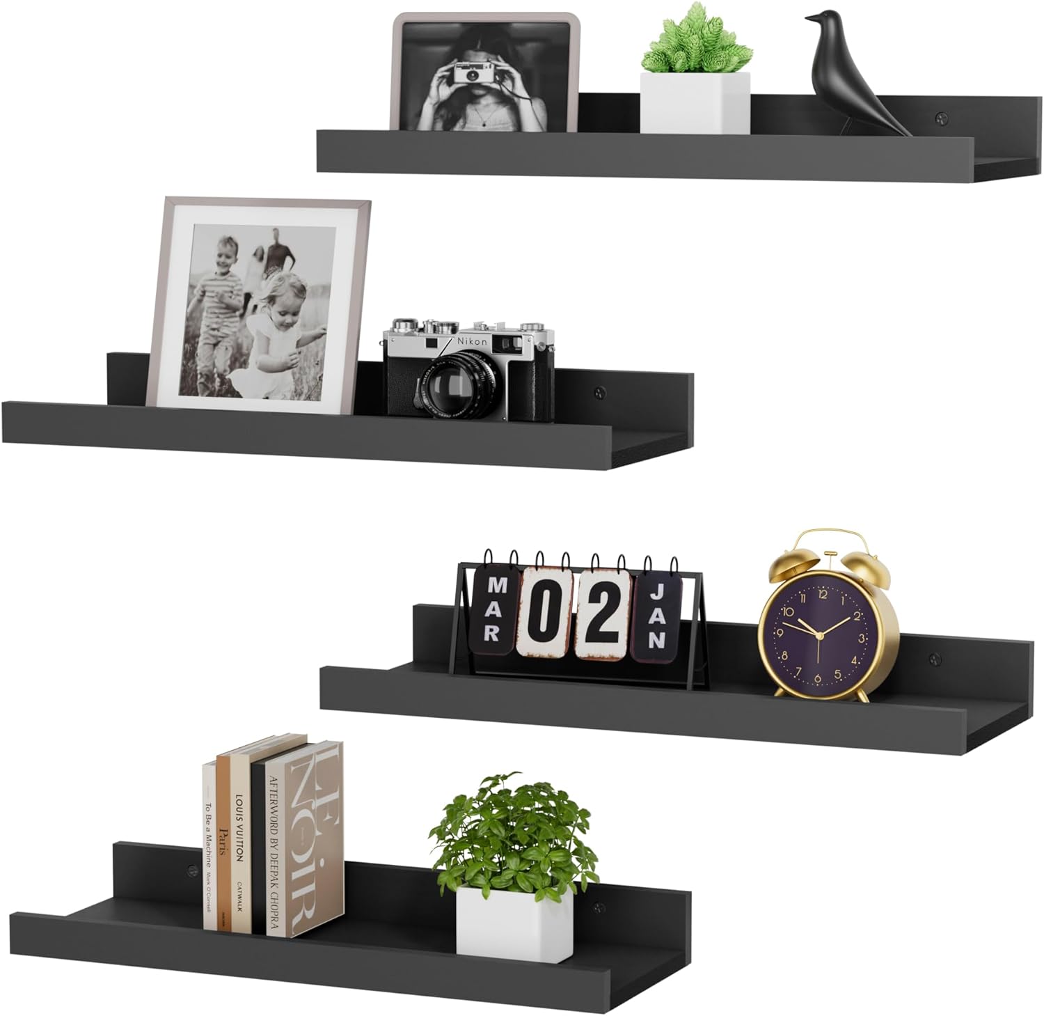 Xeapoms Juego de 4 estantes flotantes para pared, estantes de pared de exhibición para decoración de pared, estantes de baño montados en la pared