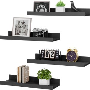 Xeapoms Juego de 4 estantes flotantes para pared, estantes de pared de exhibición para decoración de pared, estantes de baño montados en la pared Xeapoms Juego de 4 estantes flotantes para pared, estantes de pared de exhibición para decoración de pared, estantes de baño montados en la pared