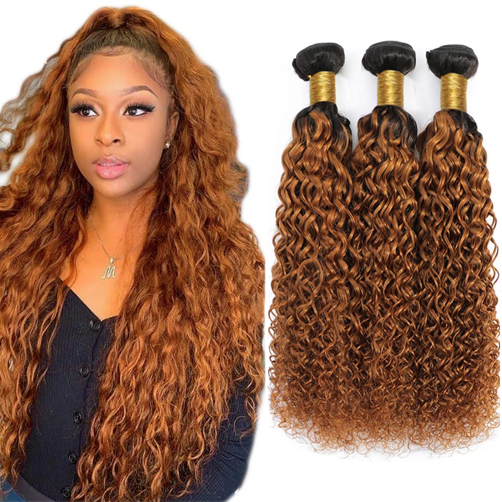 1B30 – Manojos de cabello humano rizado ombré, color marrón degradado, paquetes de cabello virgen 100% sin procesar, paquetes de cabello Remy