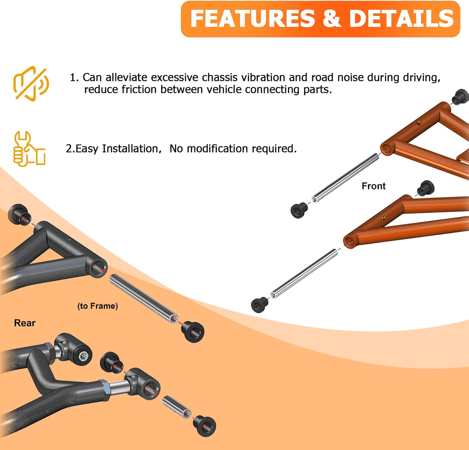 WeiSen Kit de buje A-Arm compatible con Polaris Ranger XP 800 Crew 900 Diesel Crew 2010-2014