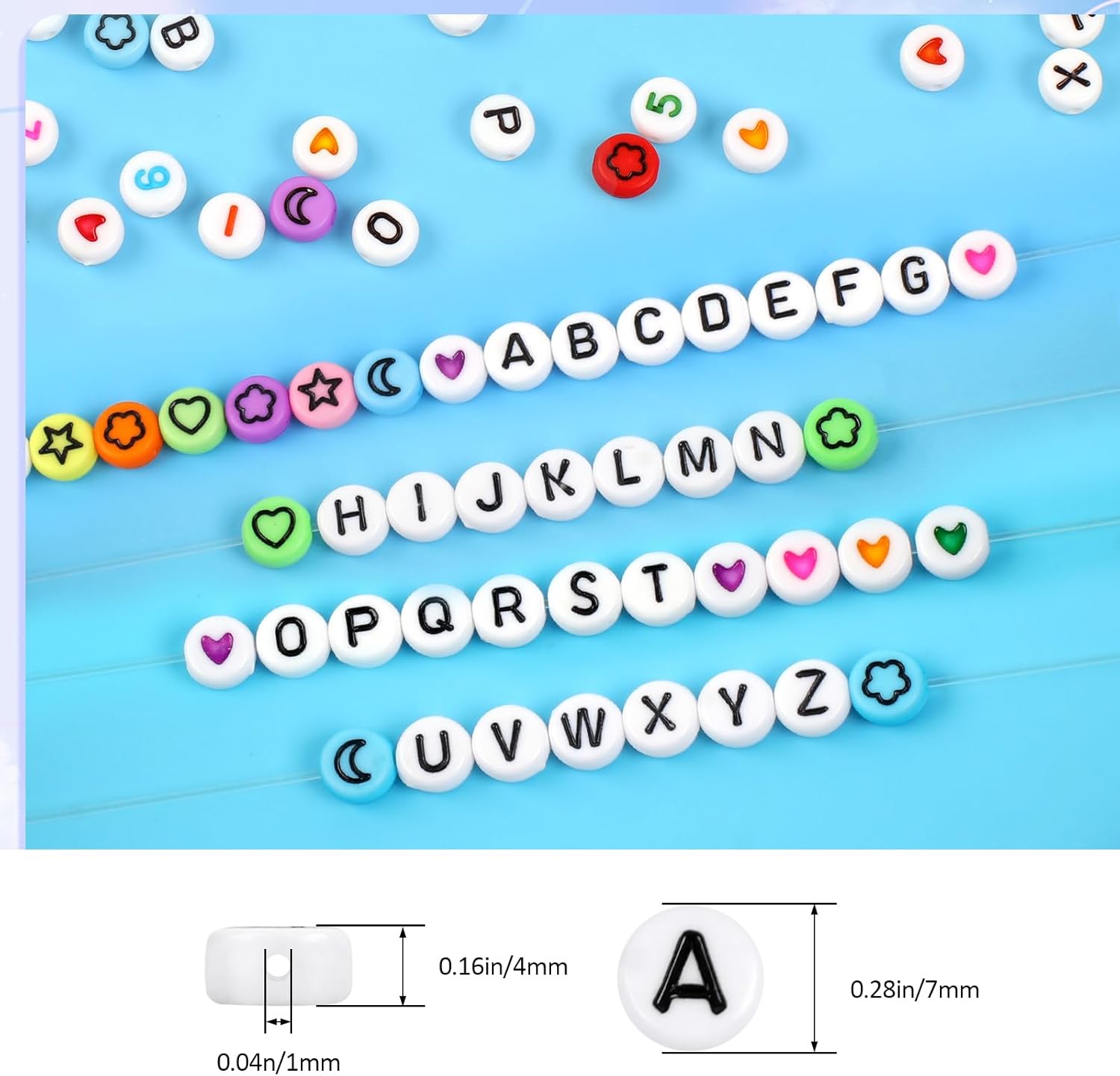 1300 cuentas de letras, cuentas de pulsera acrílicas, cuentas de letras oblatas para pulseras, números coloridos, estrellas, luna, amor, alfabeto,