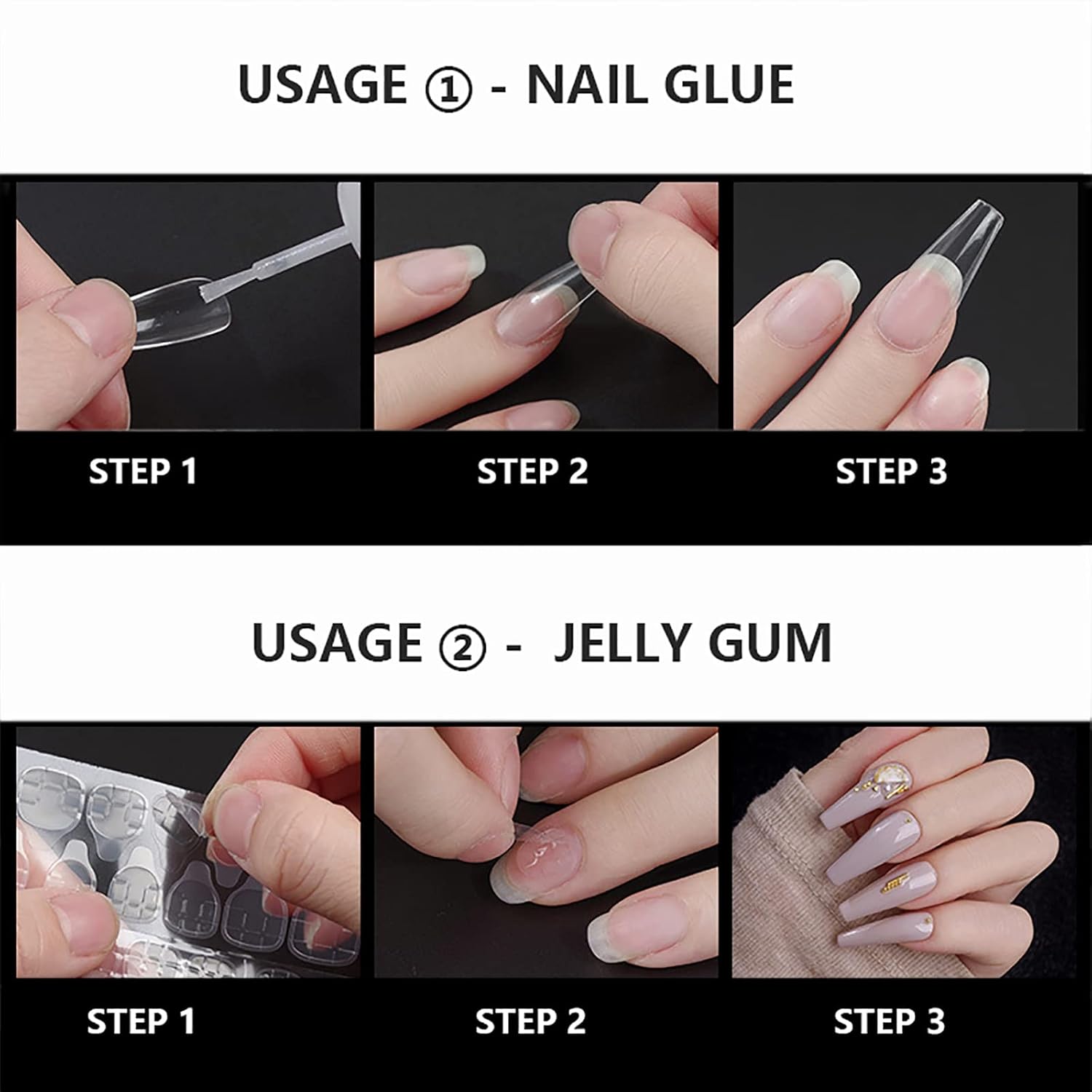 504 puntas de uñas postizas acrílicas transparentes de cobertura completa para arte de uñas, 12 tamaños (número 0-11)