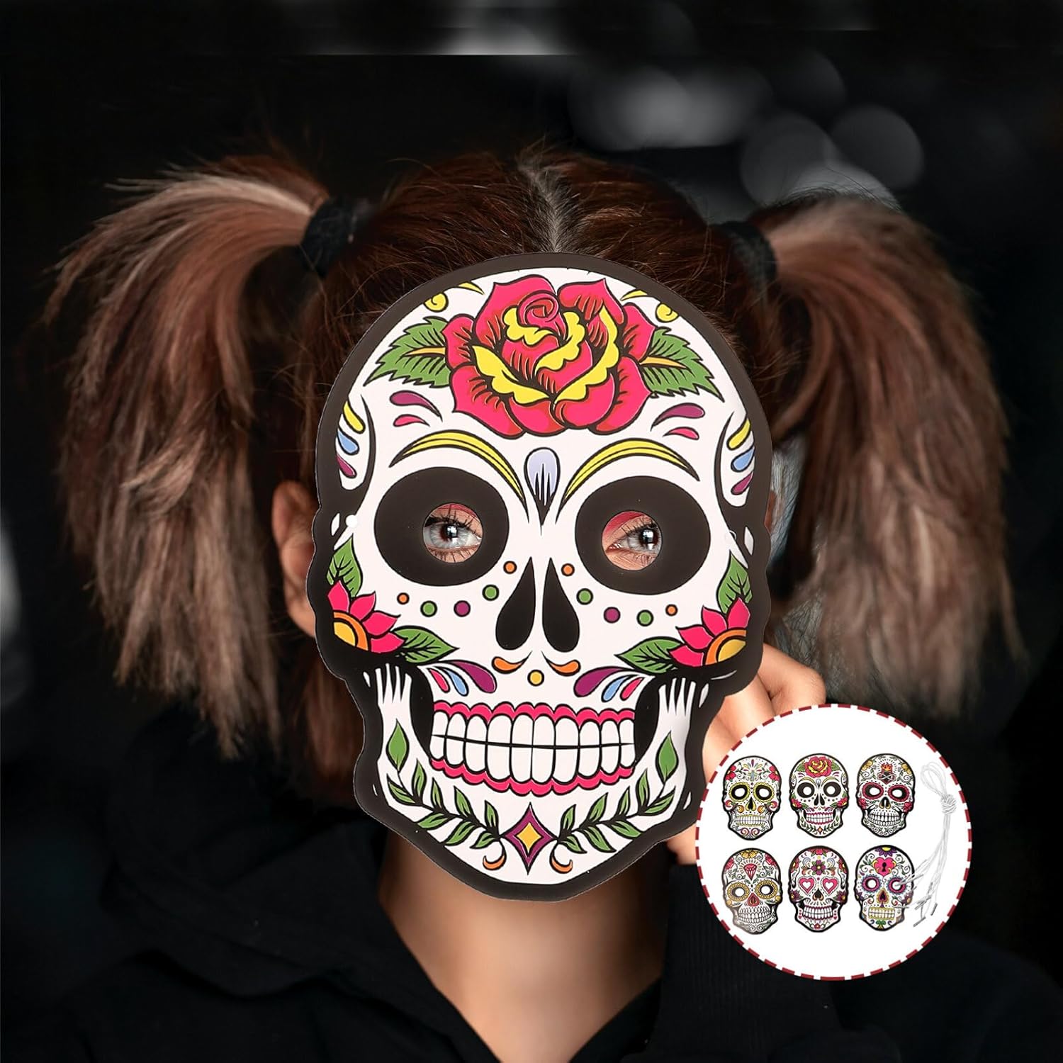 EXCEART 6 máscaras del Día de los Muertos, máscaras de papel de calavera, esqueletos, máscaras de cosplay, fiesta del Cinco de Mayo, sombreros para