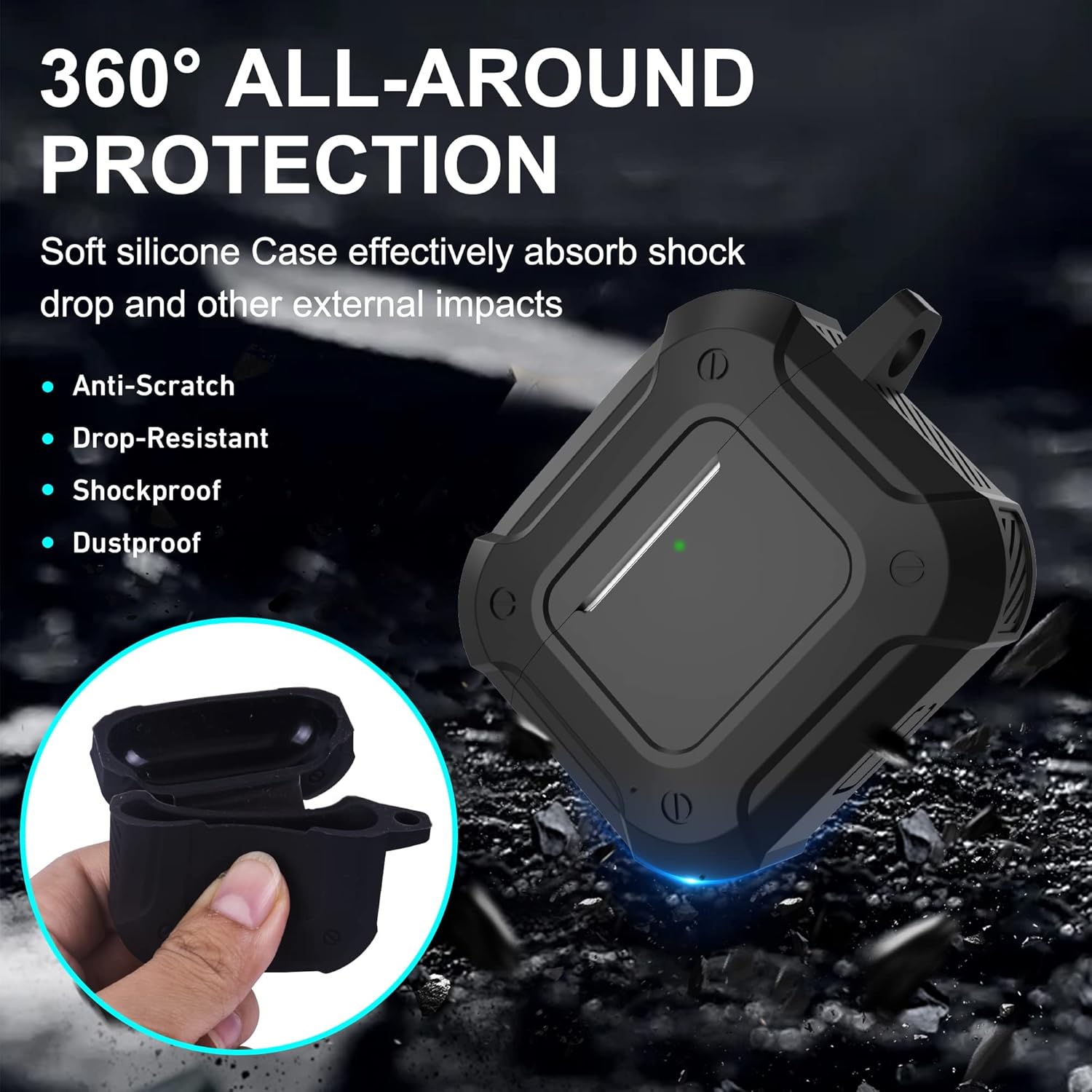 Armor – Funda para Airpods de 3 generación con llavero, de silicona resistente a prueba de golpes, funda protectora para Airpods de 3 generación LED