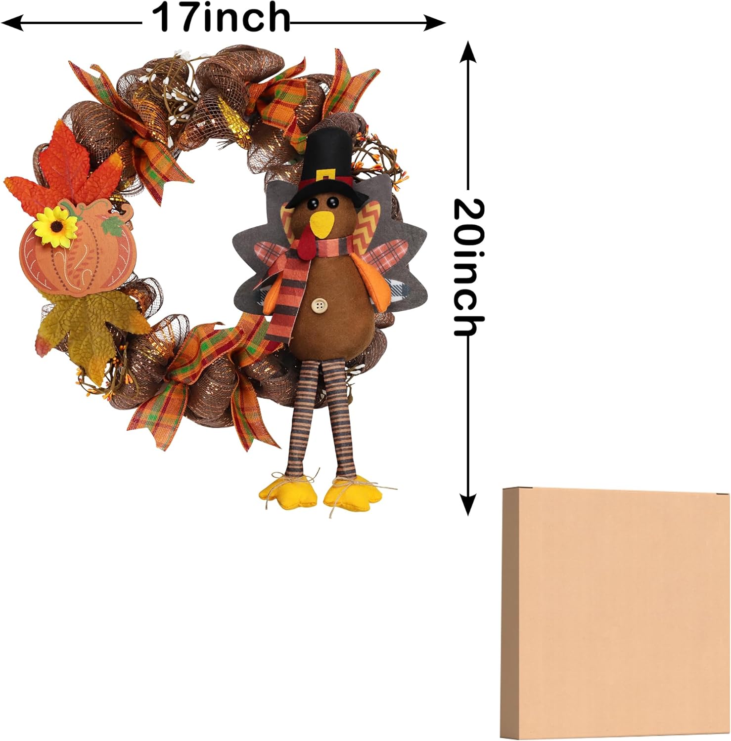 Decoraciones de corona de Acción de Gracias, coronas de Acción de Gracias para puerta delantera, casa de campo con hojas de arce de madera de pavo