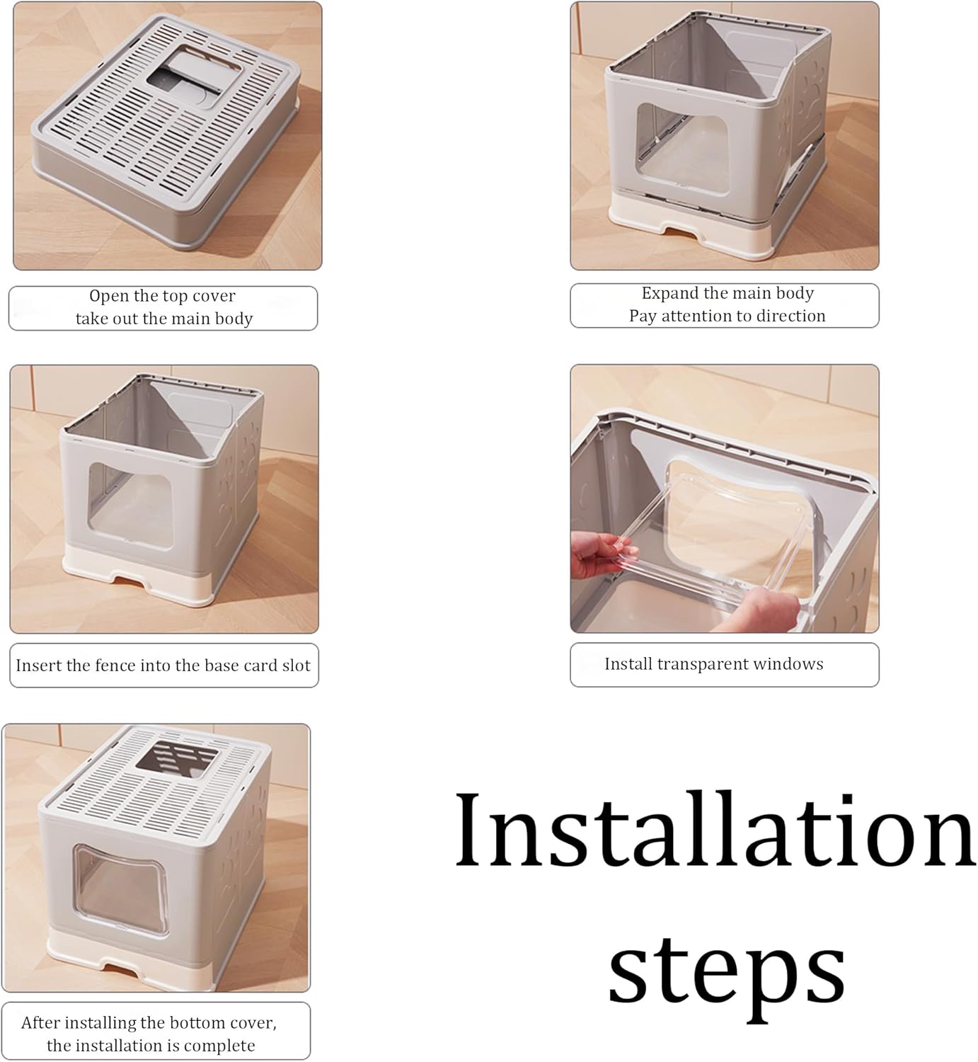 Caja de arena extragrande para gatos plegable con tapa cubierta, entrada superior cerrada, inodoro grande para gatos grandes con cuchara, bandeja de