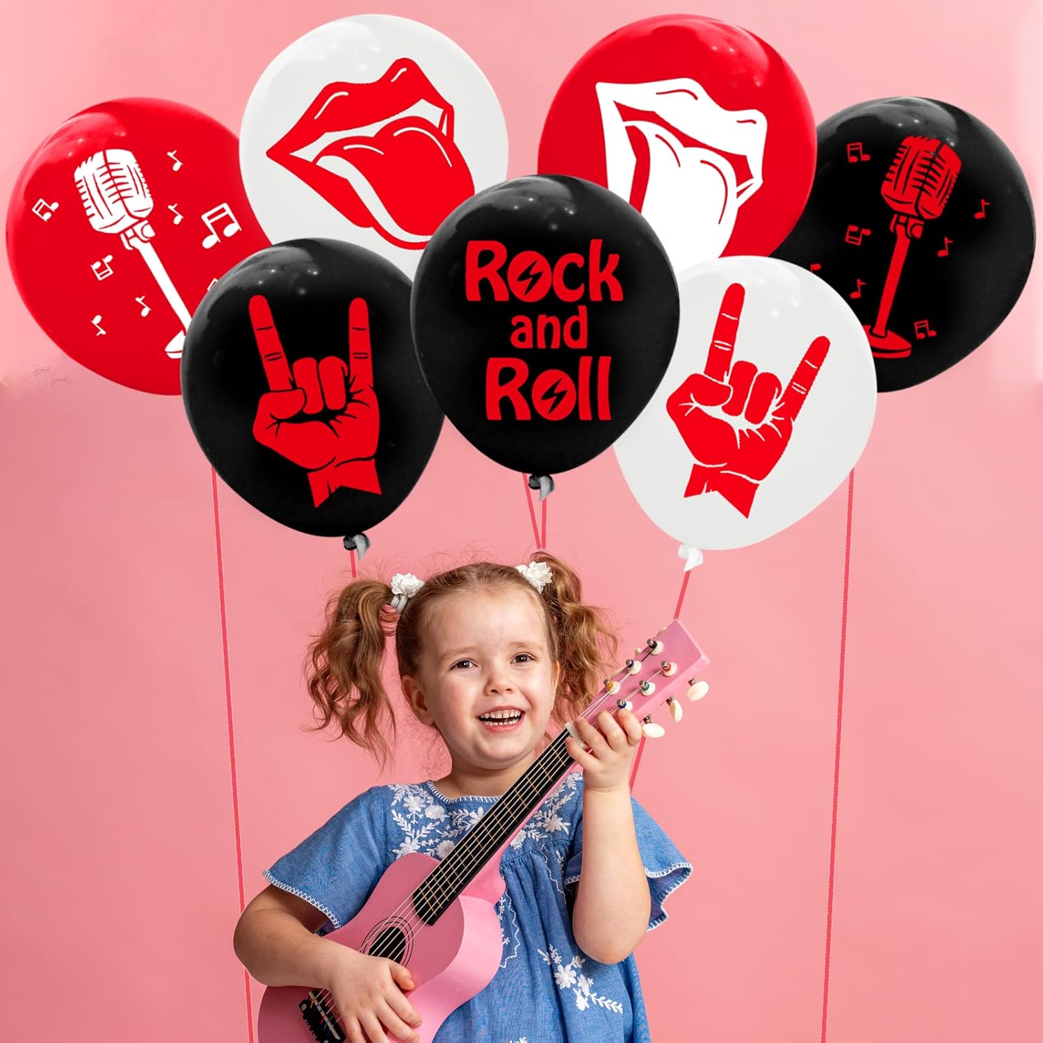 60 globos de látex Rock and Roll para decoración de fiesta de los años 80 y 90, suministros de fiesta de músico, guitarra, rap, cumpleaños, baby