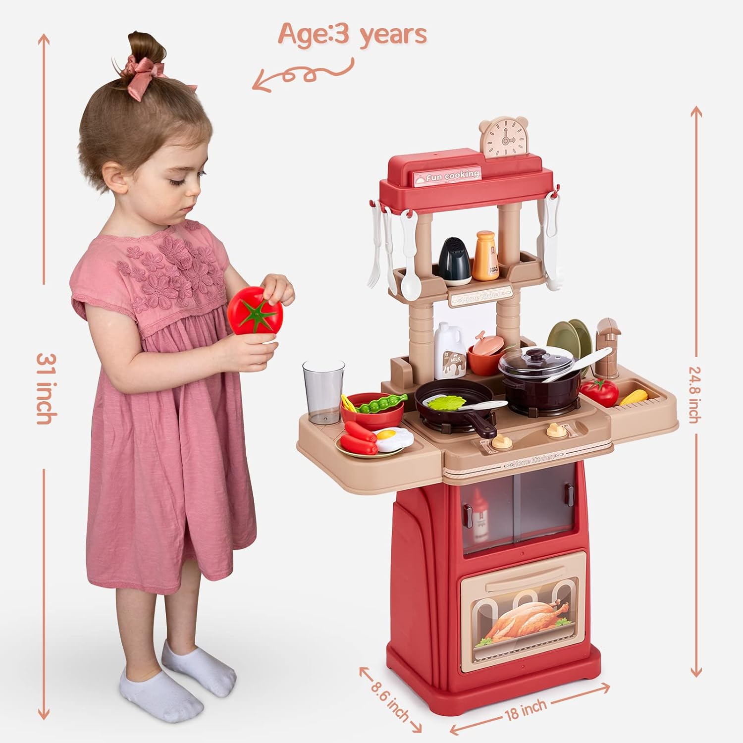 Juego de cocina para niños, 47 piezas de juguetes de cocina de 25 pulgadas para niños pequeños, juego de accesorios de juguete con sonidos y luces