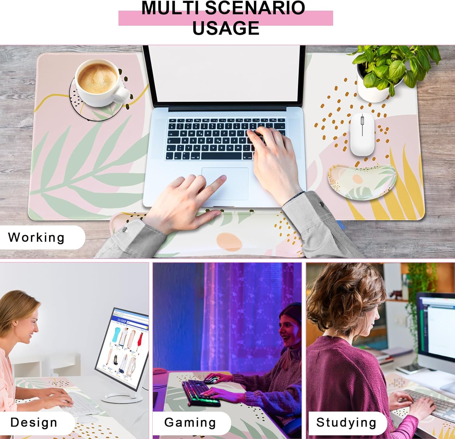 VAGAU Juego de alfombrillas para mouse y teclado, alfombrilla grande para mouse para juegos + reposamuñecas para teclado + soporte de muñeca +
