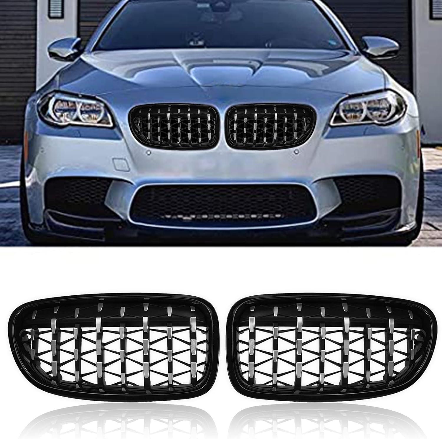Rejilla F10, parrilla frontal de repuesto compatible con BMW Serie 5 F10 F11 F18 2010-2016 (Gypsophila Half Silver)