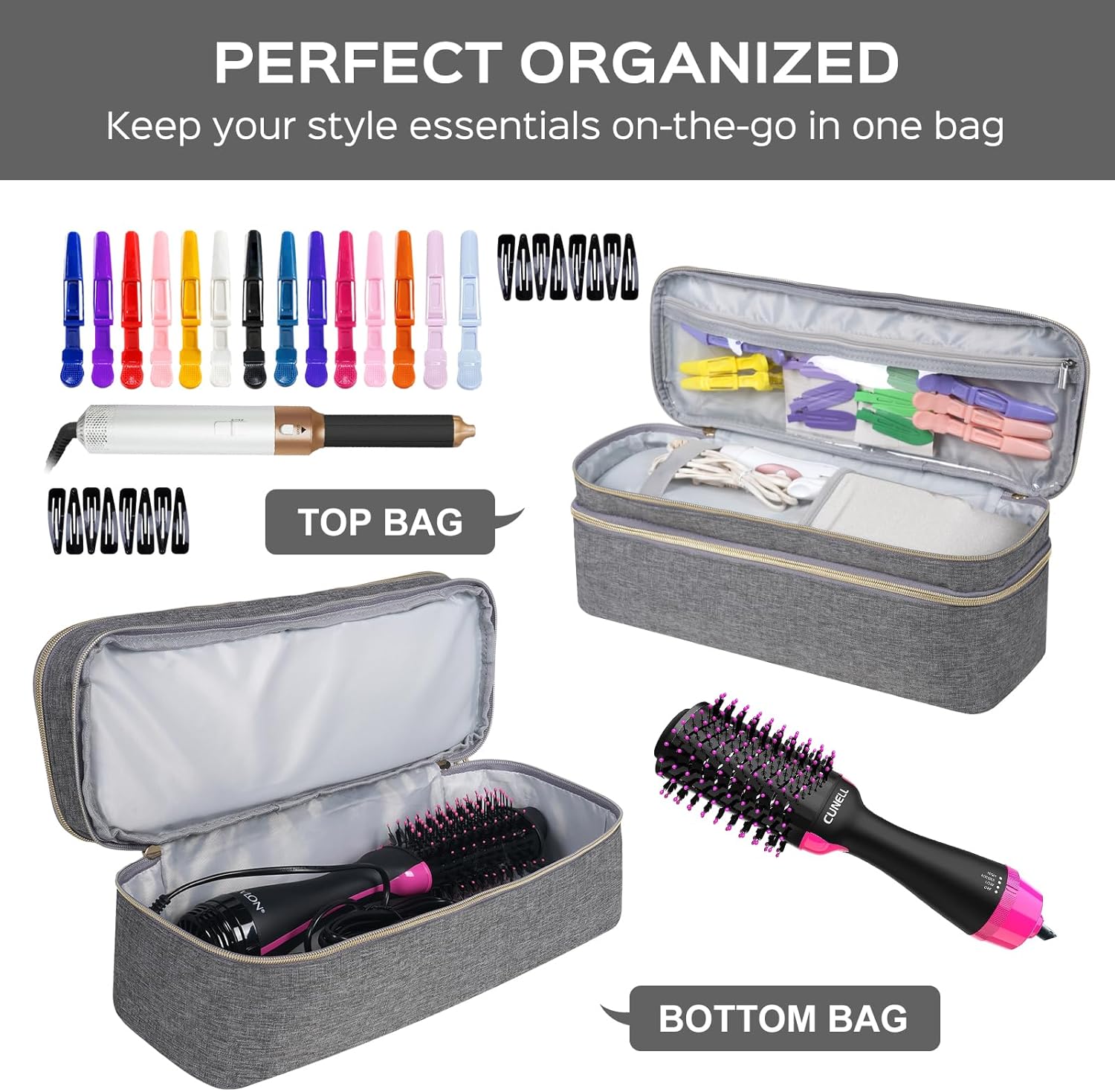 WINZEDGE Estuche de transporte de viaje de doble capa para secador de pelo Revlon de un solo paso y cepillo de aire caliente voluminizador, bolsa