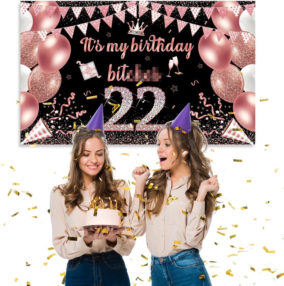 Fondo de pancarta con texto en inglés “It’s My Birthday”, fondo grande para decoración de fiesta de cumpleaños, divertido cartel de oro rosa para
