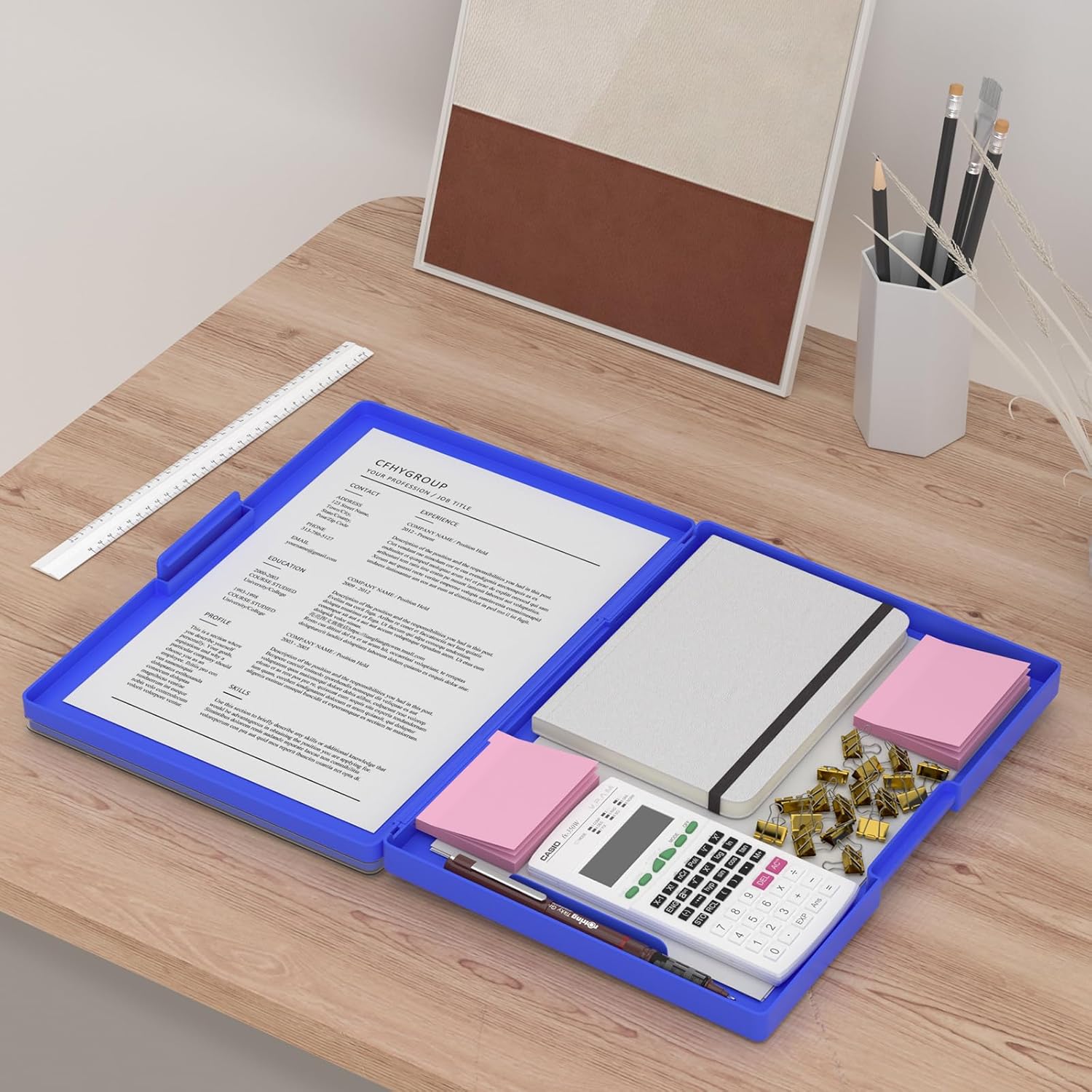 Rimilak Portapapeles de plástico con almacenamiento, tableros de clip de apertura lateral con 2 fundas de almacenamiento, portapapeles de enfermería
