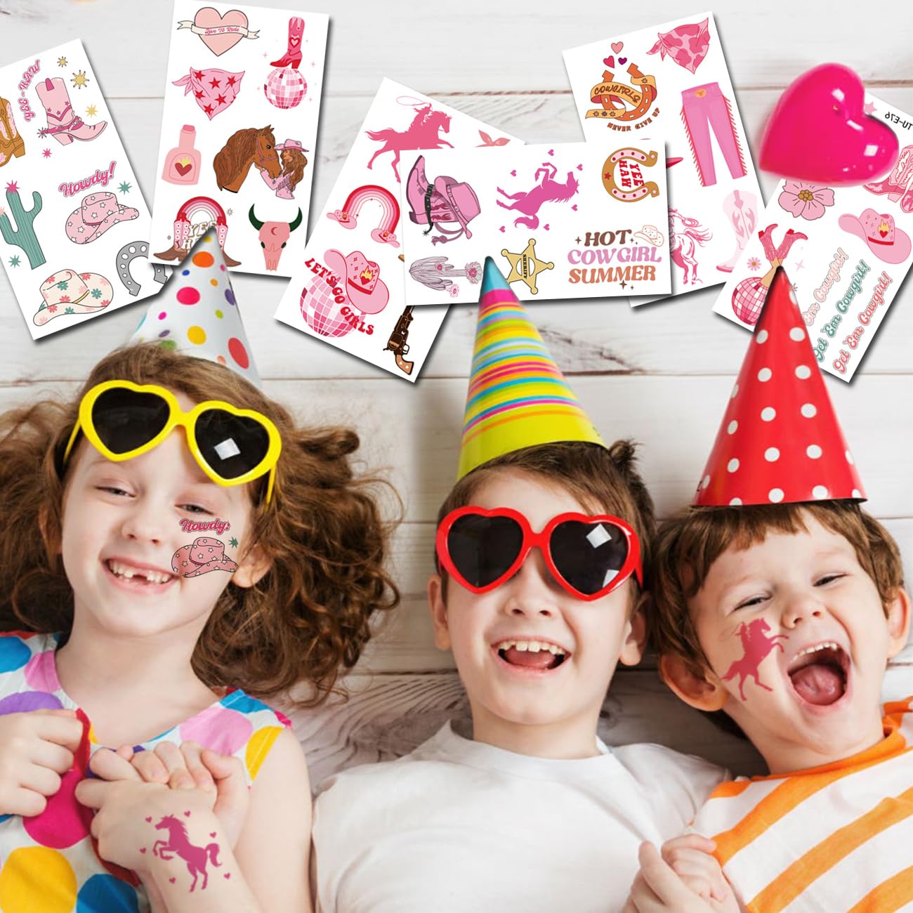 CHARLENT Tatuajes temporales de vaquera para niños, suministros de fiesta, tatuajes temporales de vaquera occidental para niñas, regalos de fiesta