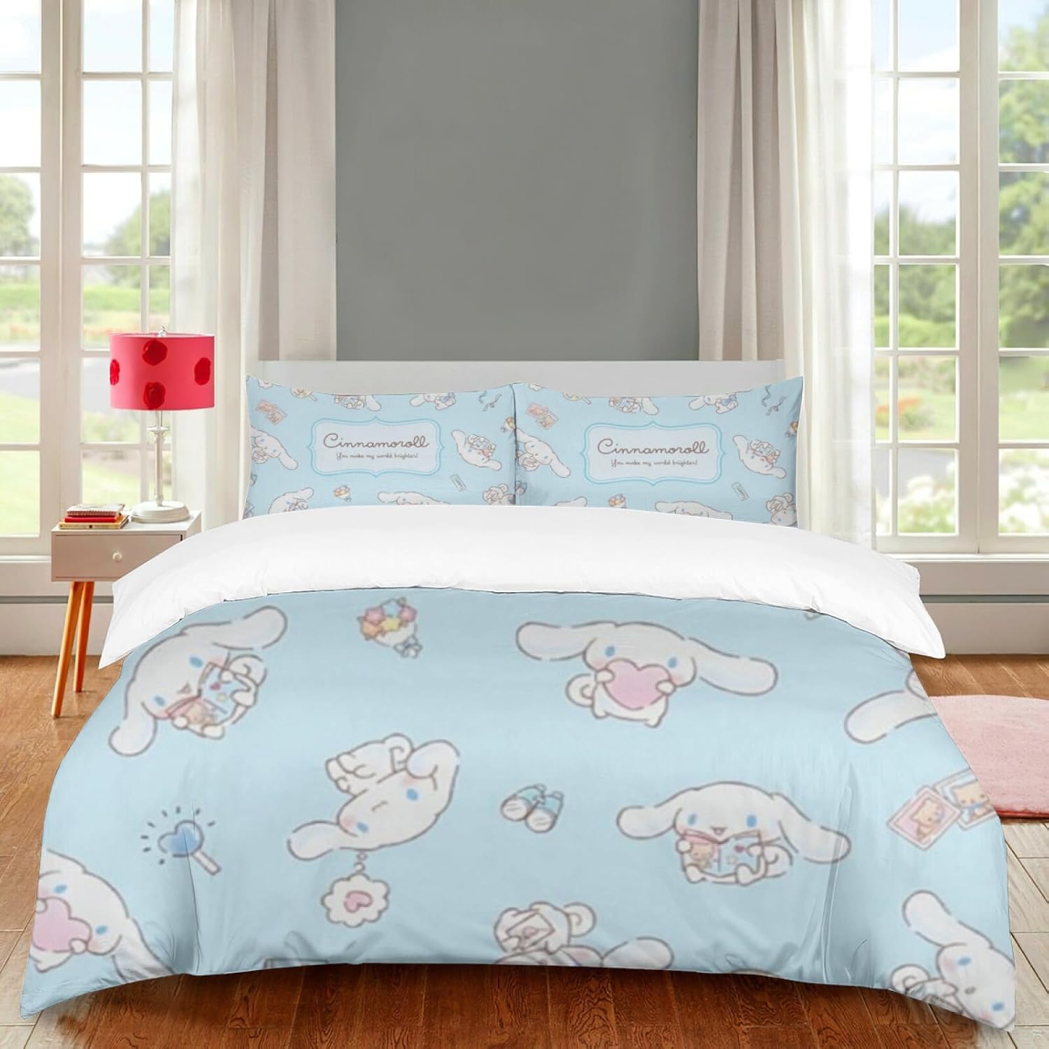RIDD Cinnamoroll – Juego de funda de edredón para niños, juego de cama de doble cara con bonito estampado de dibujos animados, ropa de cama suave y