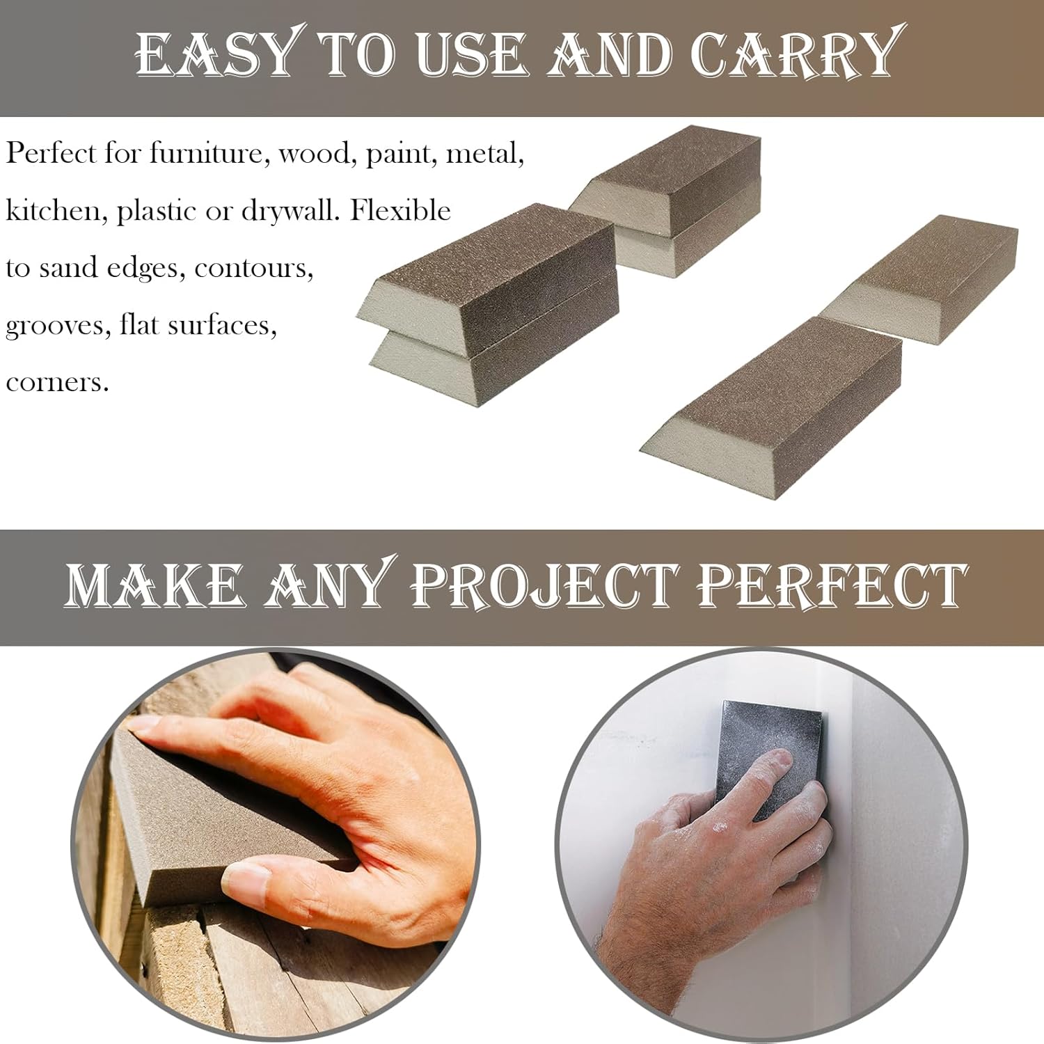 Paquete de 6 esponjas de lijado, surtido de bloques de lijado de grano 180, lavables y reutilizables para paneles de yeso de madera y metal para el