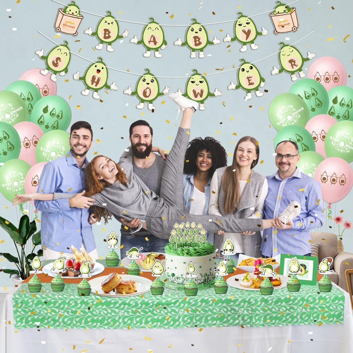 Decoraciones de fiesta de baby shower, tema de aguacate y frutas, suministros para fiesta de baby shower, pancartas de baby shower, 18 globos de