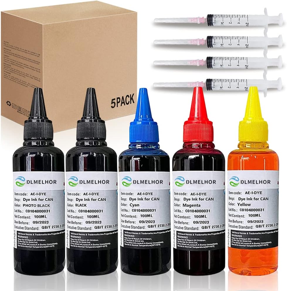 5x100ml Set Impresoras Kit de recarga de tinta de tinte para Canon PG240 PG-250 251 CL241 PG245 CL246 PG-243 CL-244 Cartucho de inyección de tinta