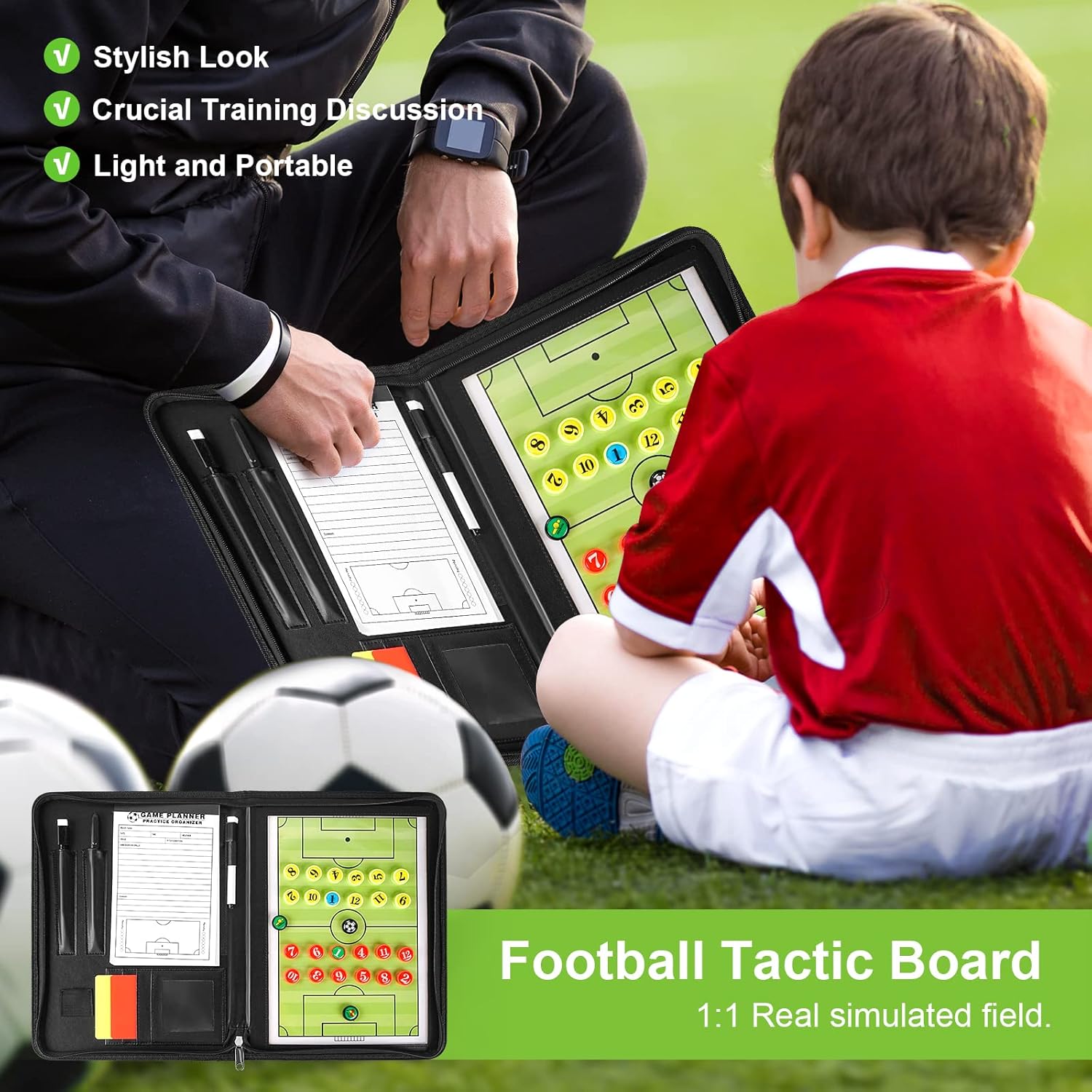 FantasyDay Tabla táctica de entrenamiento de fútbol, portátil, magnética, pizarra de fútbol americano, pizarra de estrategia de táctica de fútbol