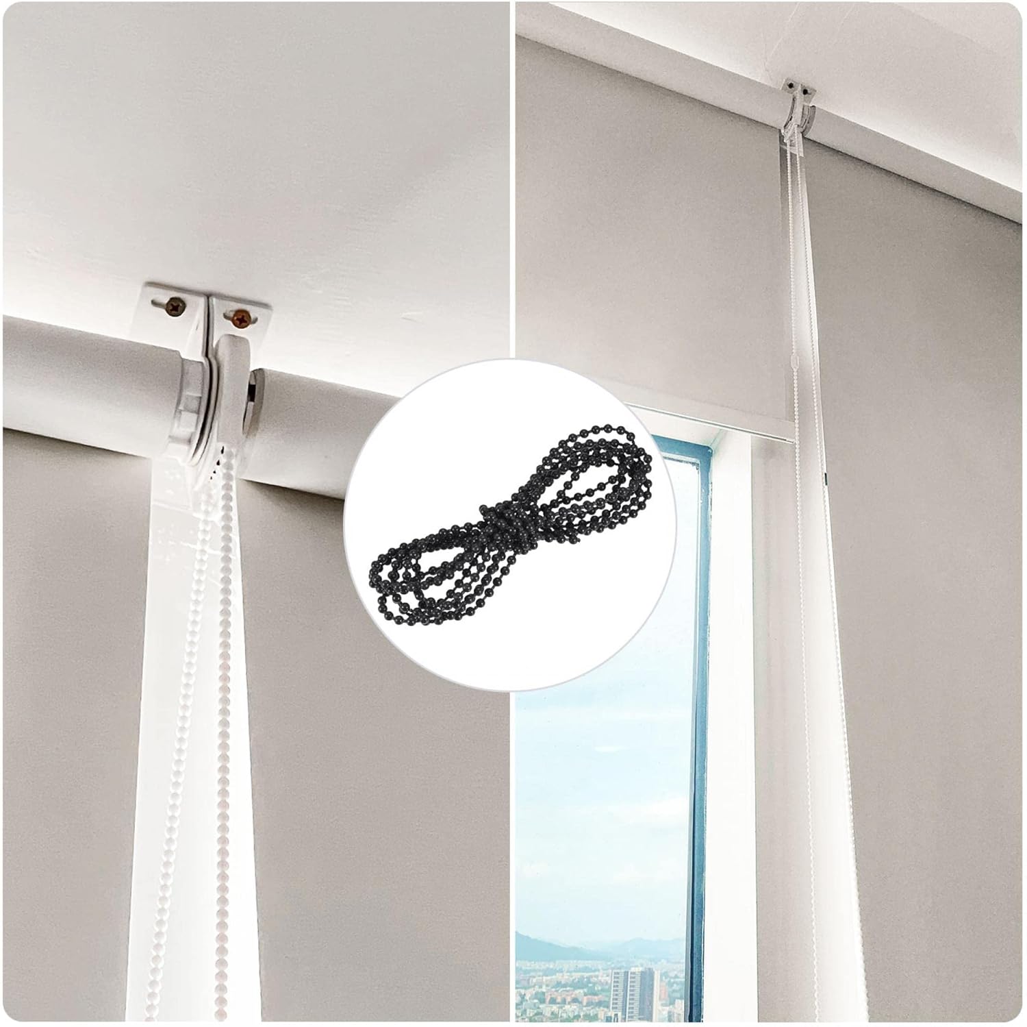 uxcell Cable de cadena con cuentas, 2.19 yardas, persianas enrollables verticales romanas para cortinas de ventana, piezas de repuesto, color negro