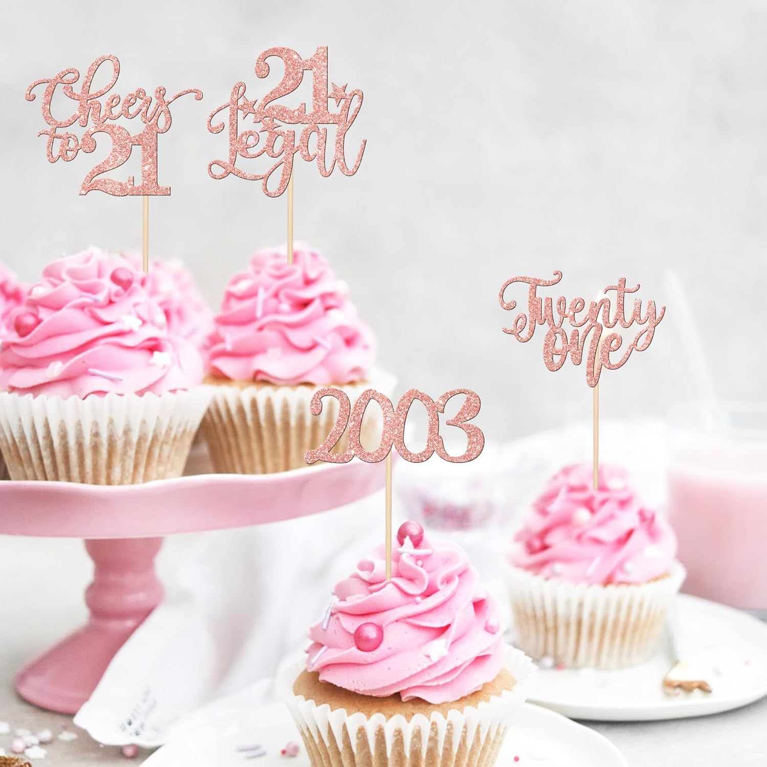Paquete de 24 adornos para cupcakes de 21 cumpleaños con purpurina de veintiuno desde 2002, Hello 21 Years Birthday Cupcake Picks Cheers to 21 Cake