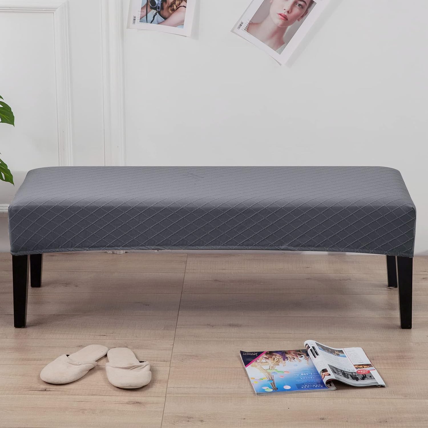 NIBESSER Fundas para banco de comedor, fundas elásticas de diamante tapizadas con celosía de diamante, fundas para asiento de banco, fundas