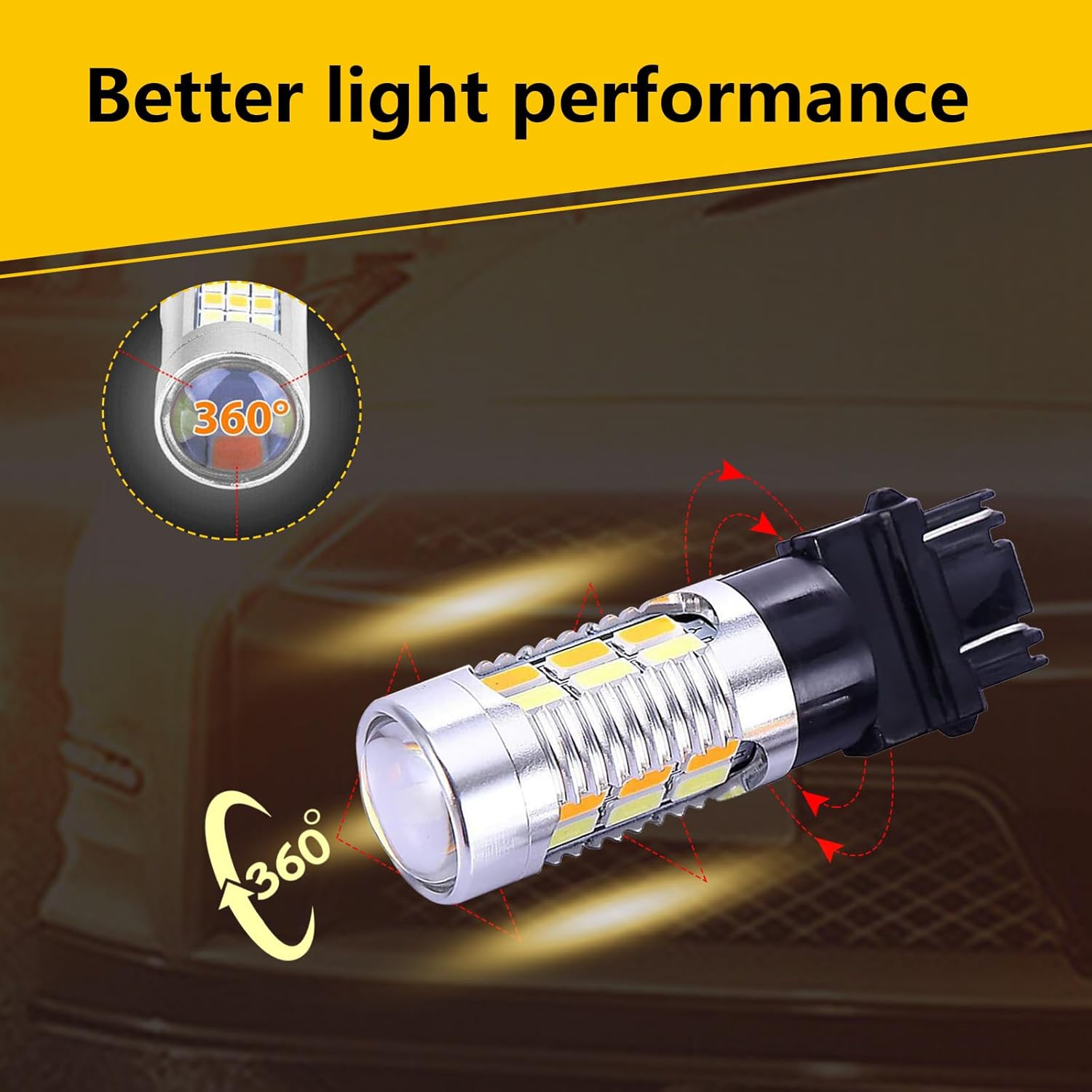ZBGUN T25 3157 20SMD – Luz intermitente de doble color con proyector, repuesto para luces de freno de freno trasero, par de 2 interruptores ámbar