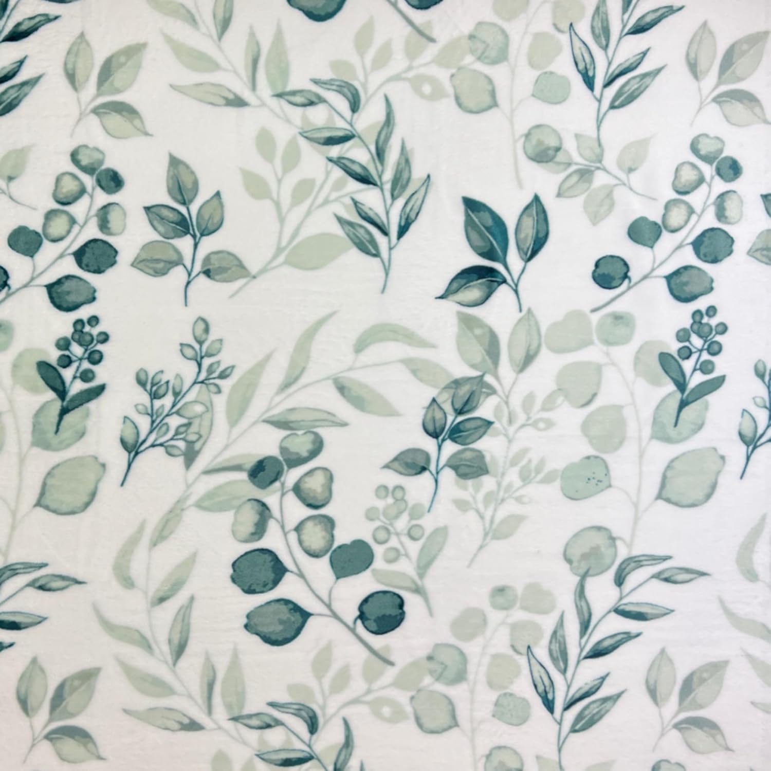 Mantas de forro polar verde con hojas botánicas de acuarela felpa suave con diseño floral de hojas y bayas para sofá, silla, cama, verde, gris,