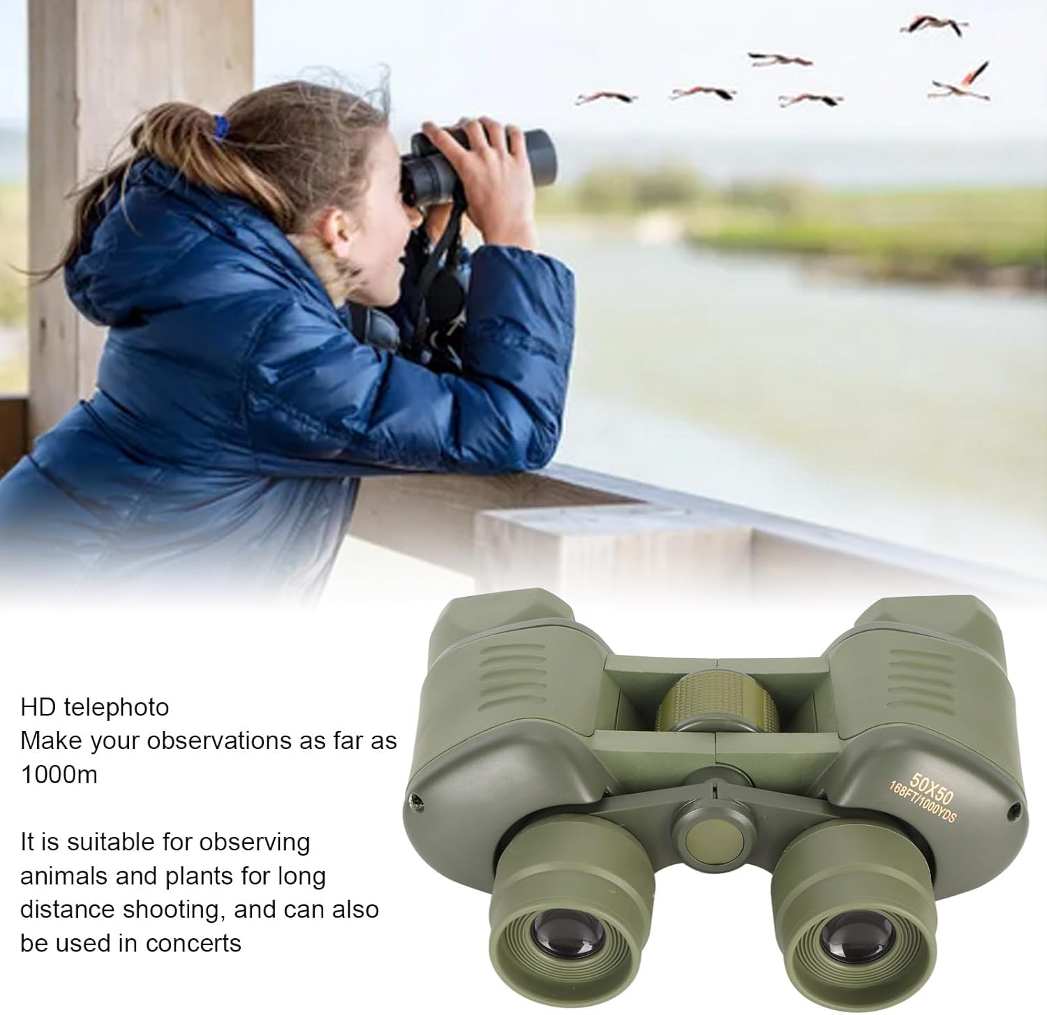 Binoculares de alta potencia 10X Teleobjetivo con sistema ocular de doble regulación para observación de aves, juegos de fútbol y viajes