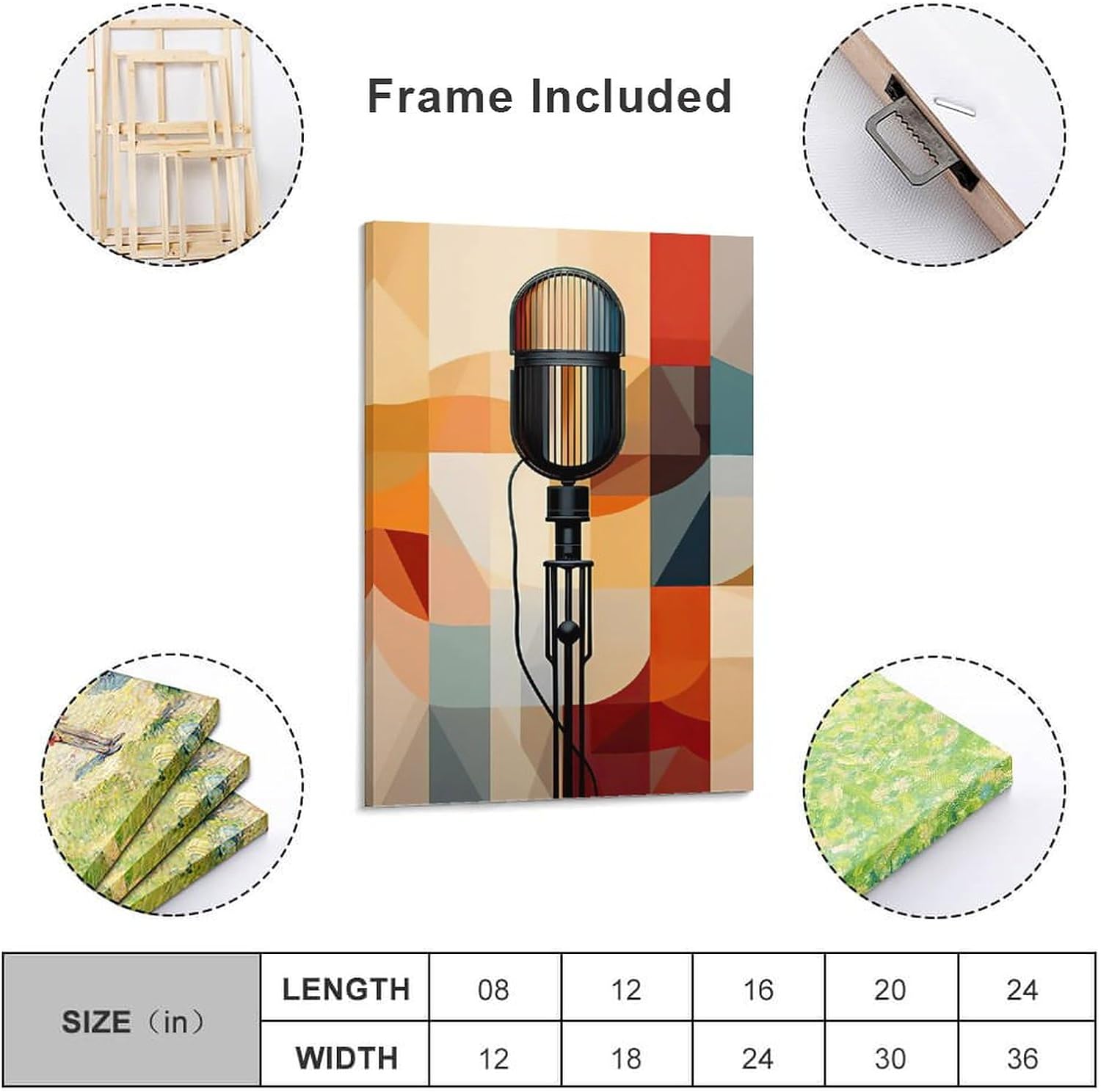 Pintura artística retro, póster abstracto con micrófono musical, para el hogar, dormitorio, sala de estar, lienzo de pared, cuadro P, lienzo de