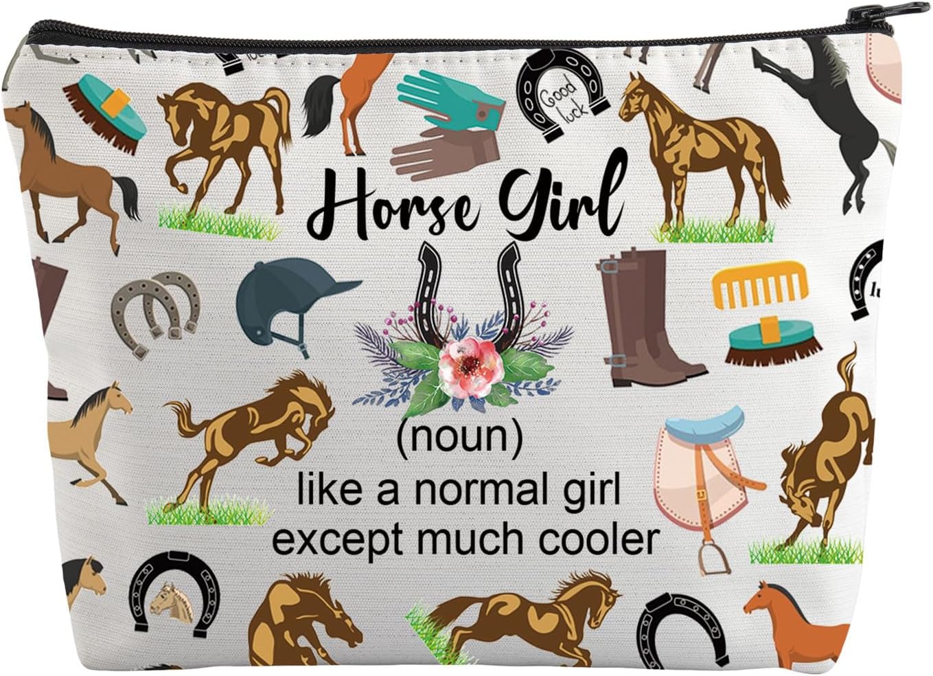 FUSTMW Regalos de caballos para niñas, bolsa de maquillaje de caballo, regalos para amantes de los caballos, bolsa de cosméticos ecuestres, regalos