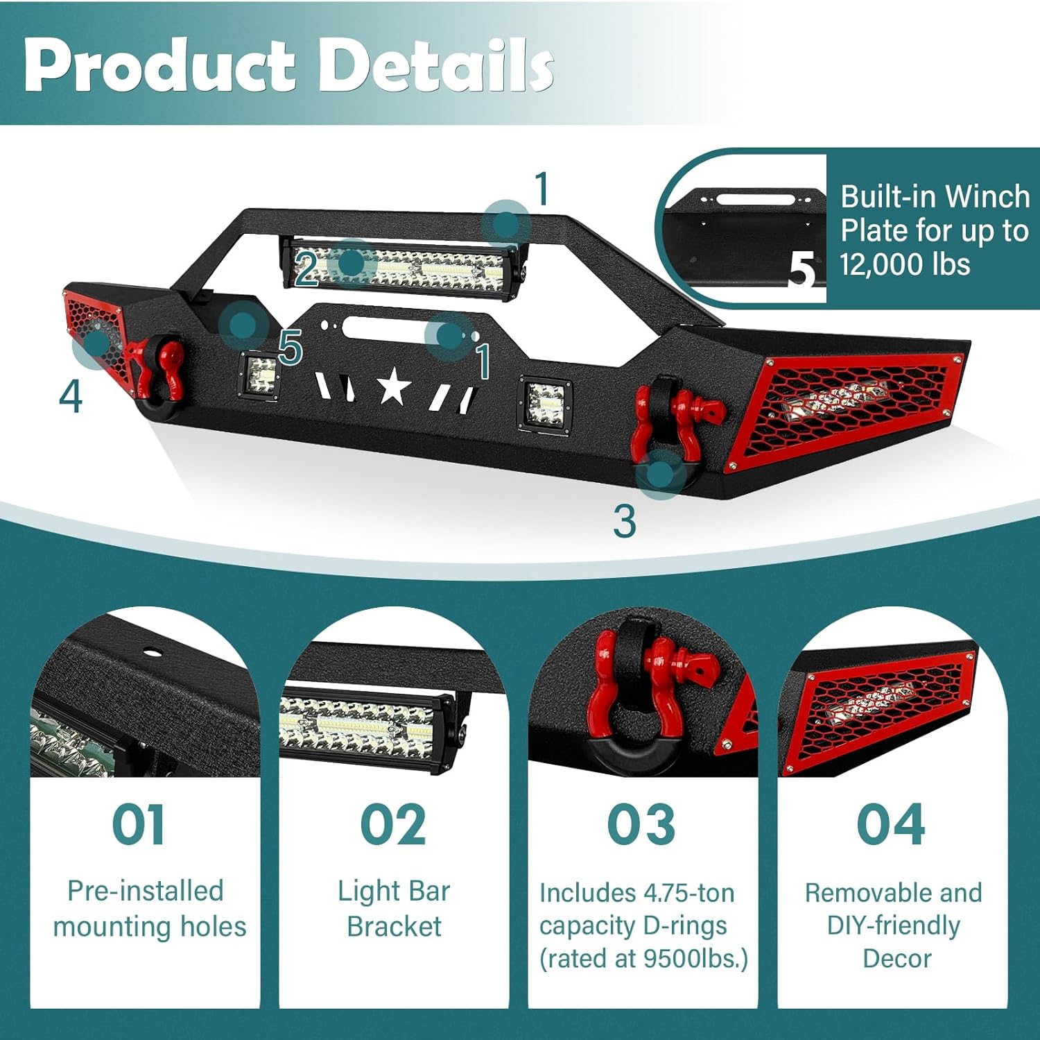 Parachoques delantero y trasero compatible con Jeep Wrangler JL JLU Unlimited Rock Crawler 2018-2024 con placa de cabrestante, armadura pintable,