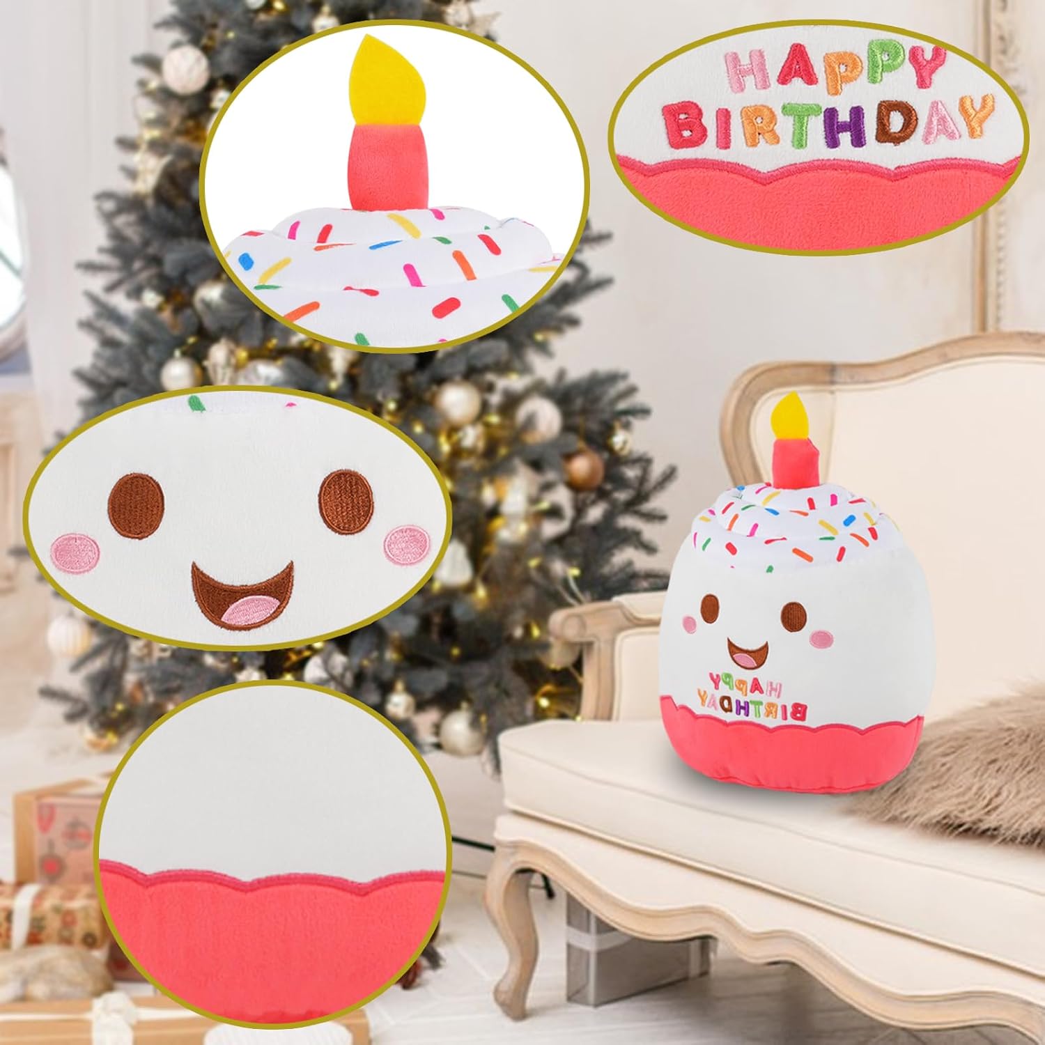 Peluche de pastel de cumpleaños de 12 pulgadas, lindo juguete de peluche de pastel de cumpleaños, decoración de fiesta de cumpleaños, regalo de