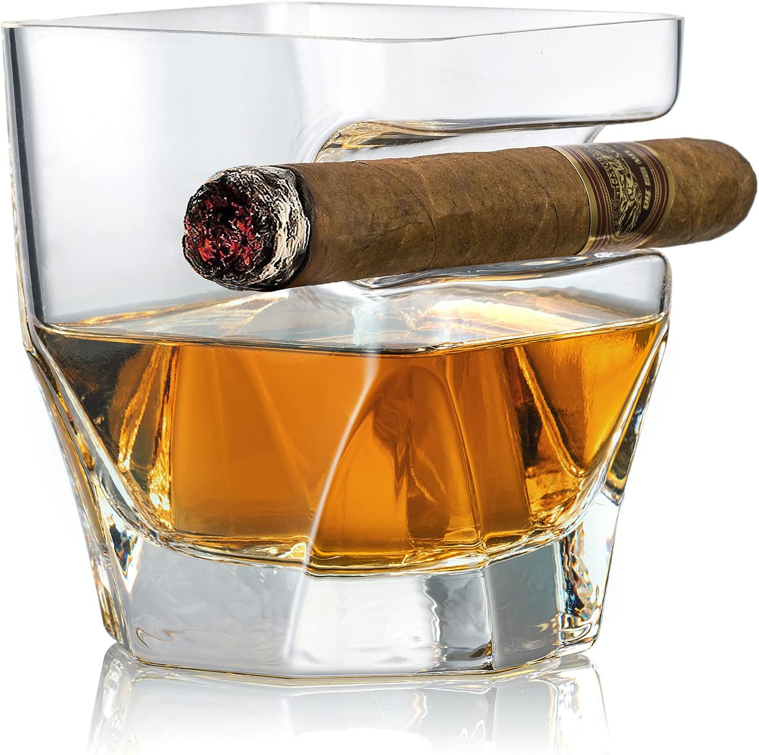 YouYah – Juego de 2 vasos de whisky de cigarros con soporte para puros, juego de vasos de whisky de cristal con reposo para puros para brandy,