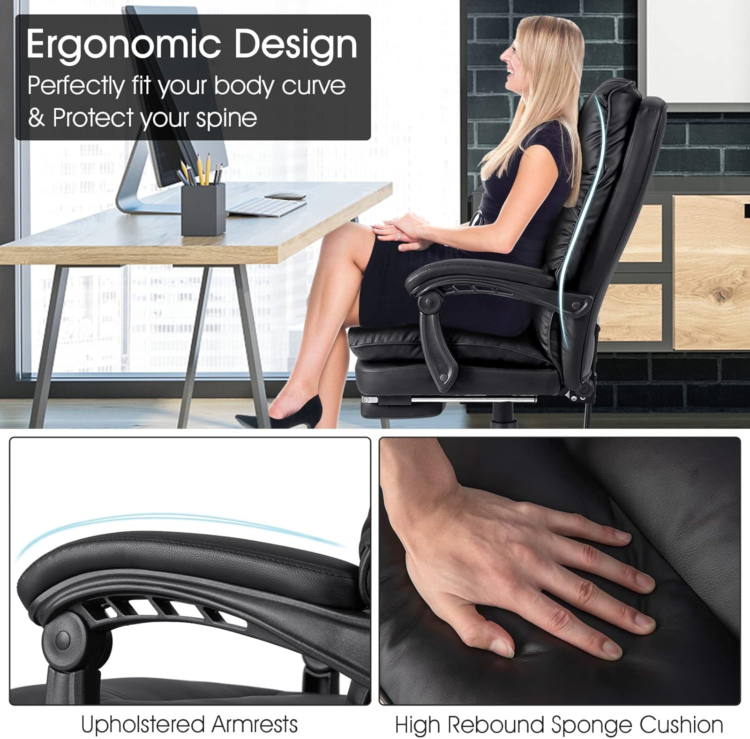 Silla de oficina con reposapiés, silla de oficina ejecutiva reclinable, silla de oficina en casa, silla de escritorio cómoda de gestión para